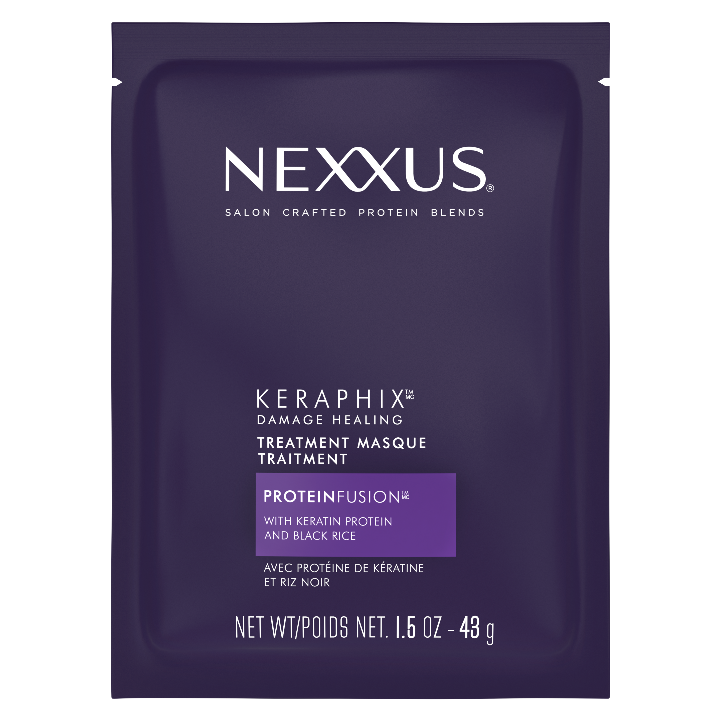 Face de l'emballage du masque Keraphix pour cheveux abîmés de Nexxus 44 ml