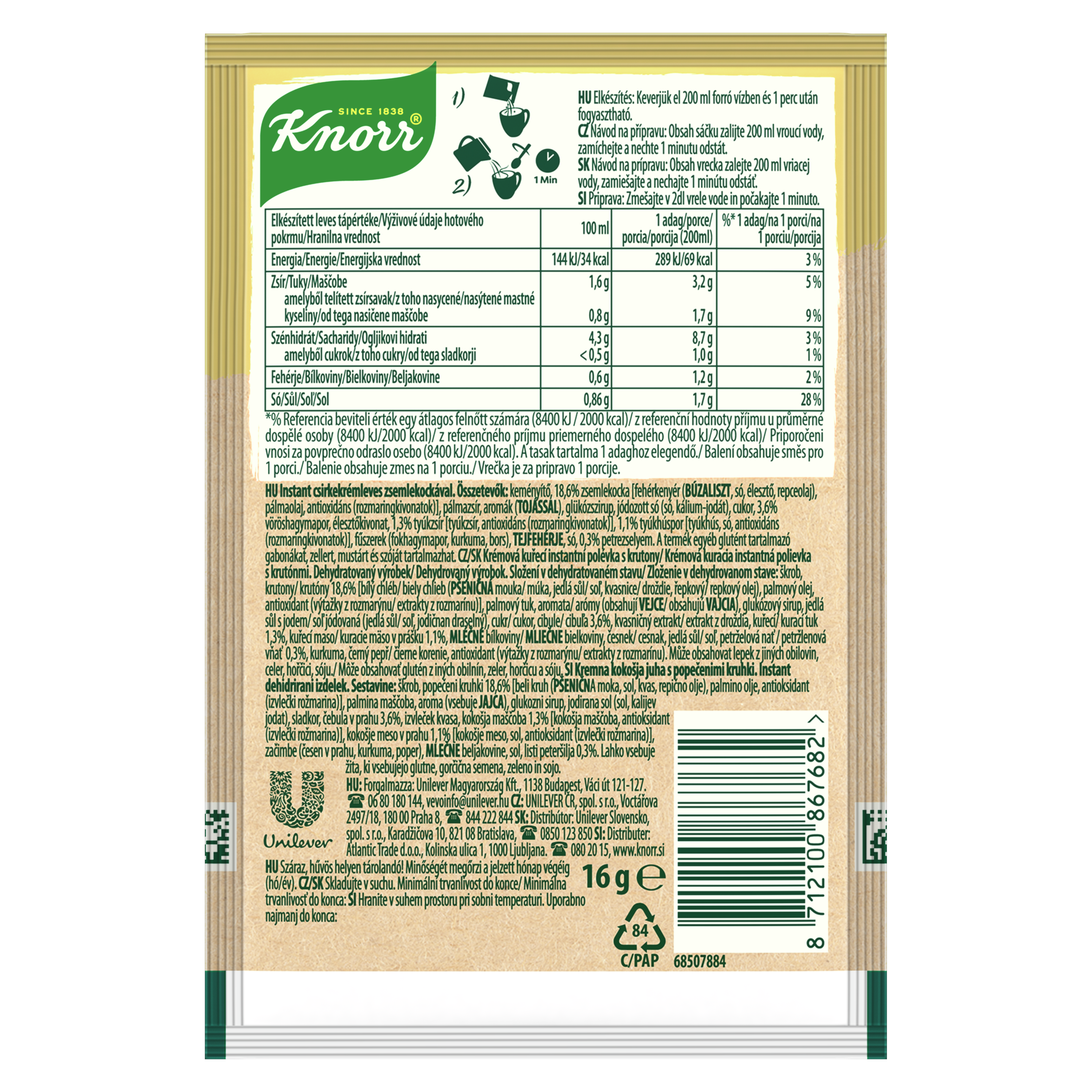 Knorr Bögrés Csirkekrémleves zsemlekockával