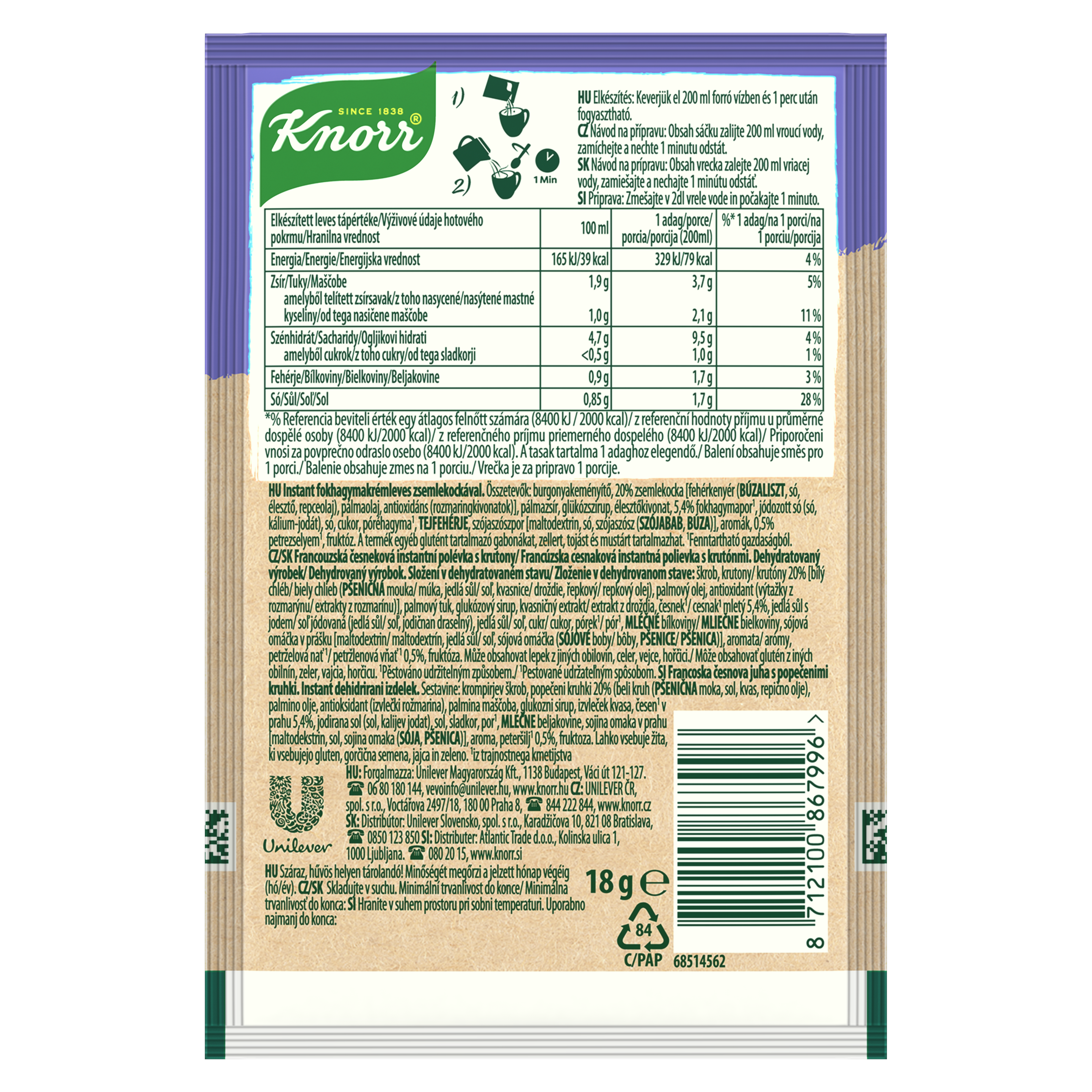 Knorr Bögrés Fokhagymakrémleves zsemlekockával