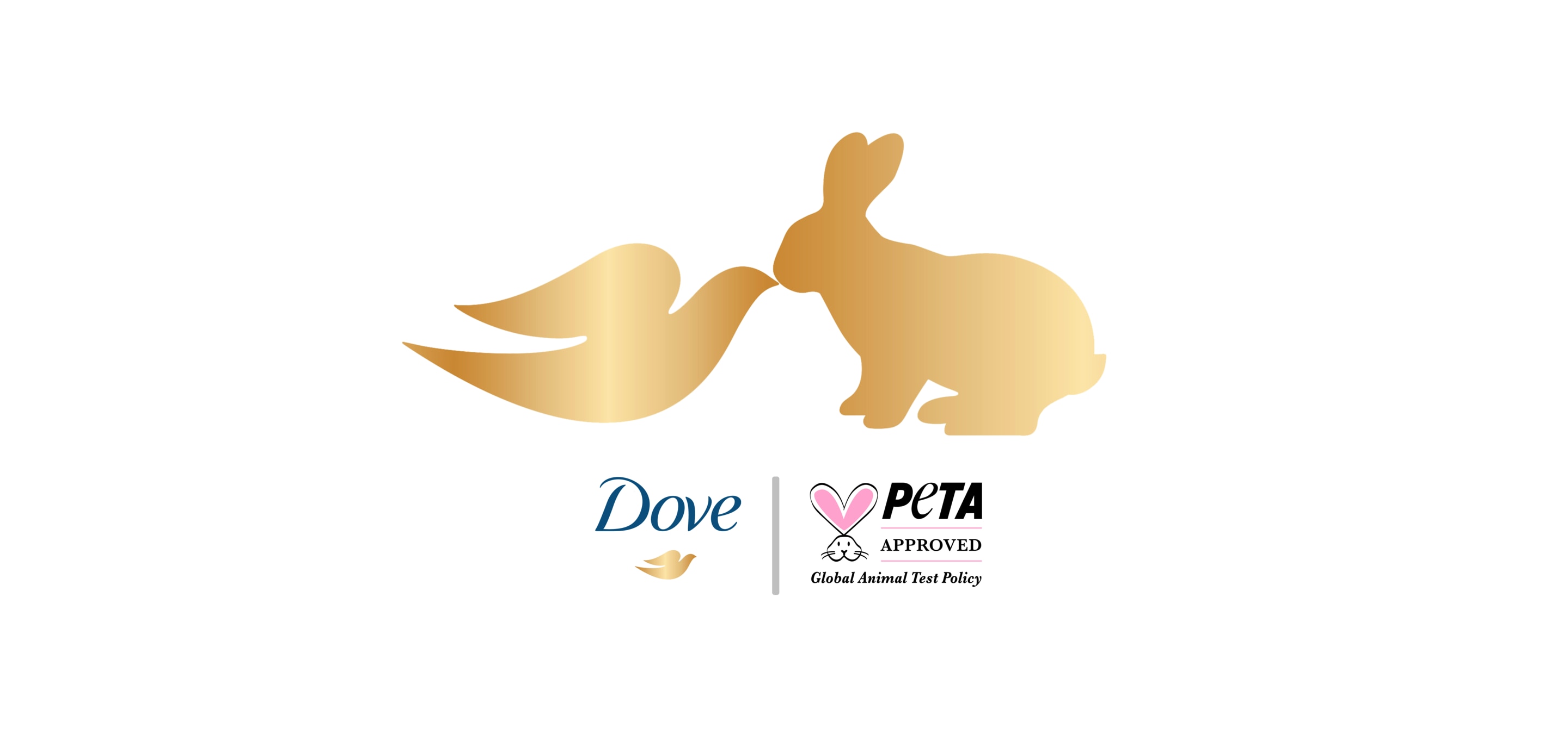 Logo Dove pomba junto a logo coelho da PETA