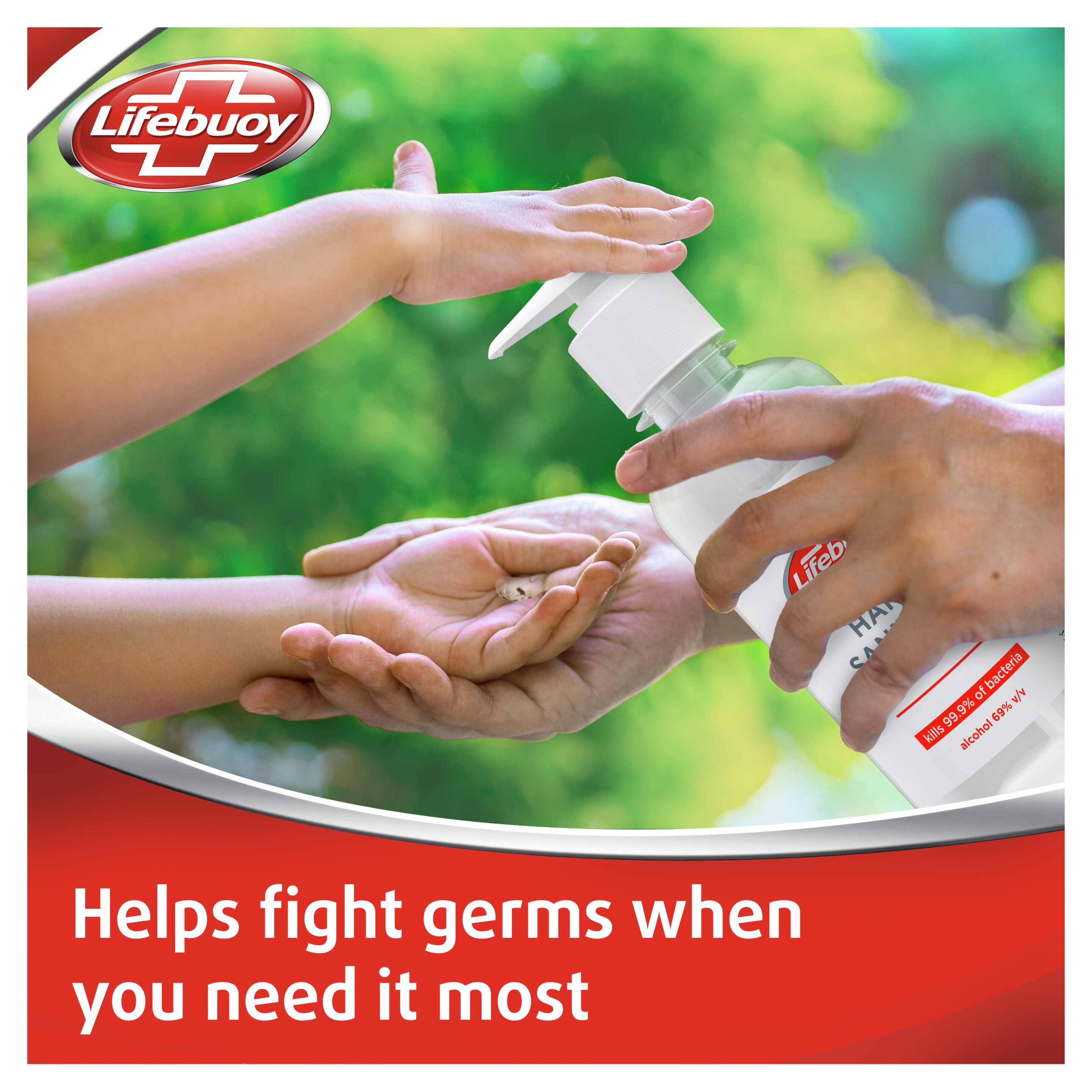 Lifebuoy Antibacterial alcohol-based hand gel Hand Sanitiser eliminates 99.9% of bacteria and viruses 250 ml packshot