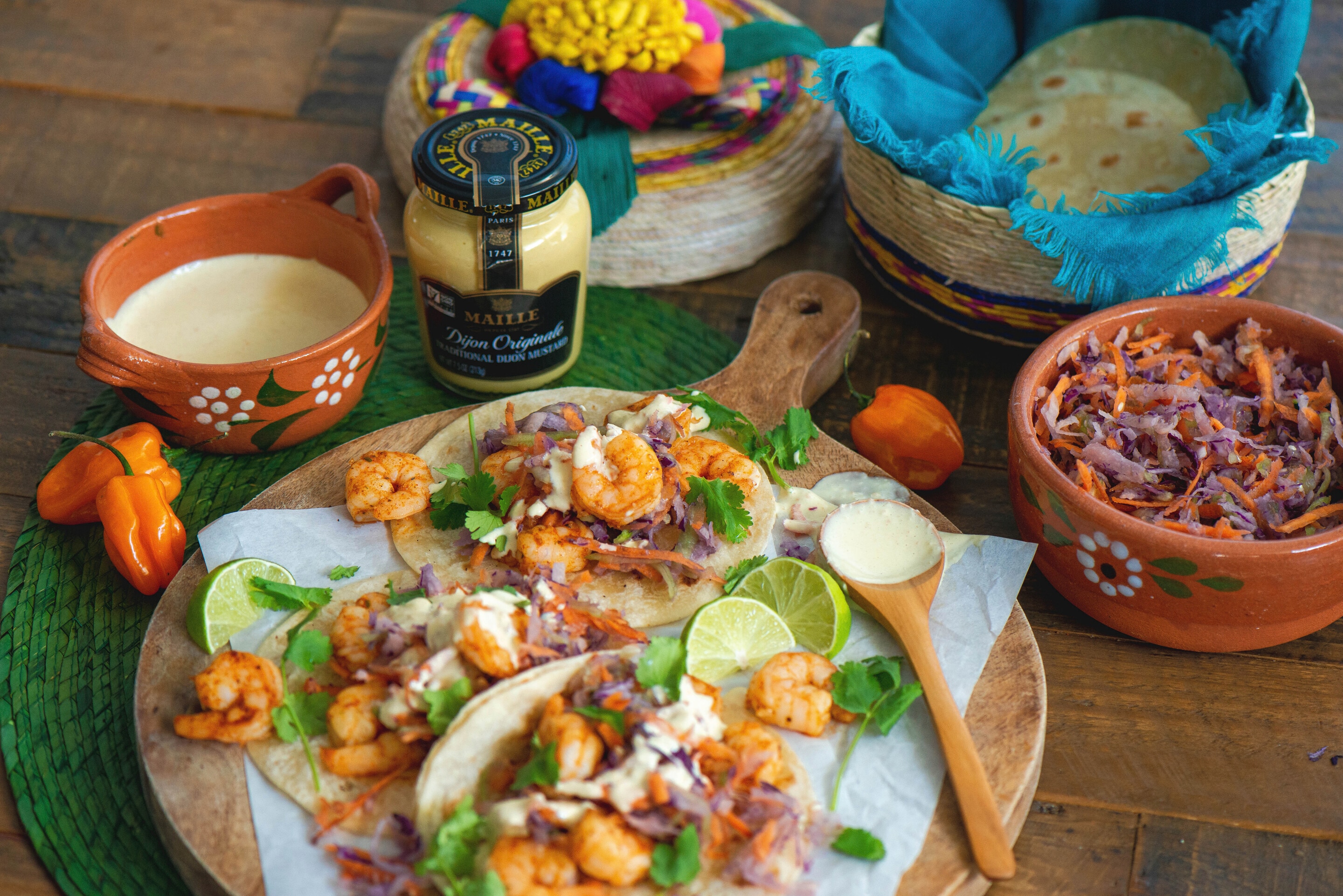 Mexican Shrimp Tacos with Habanero Mustard Sauce