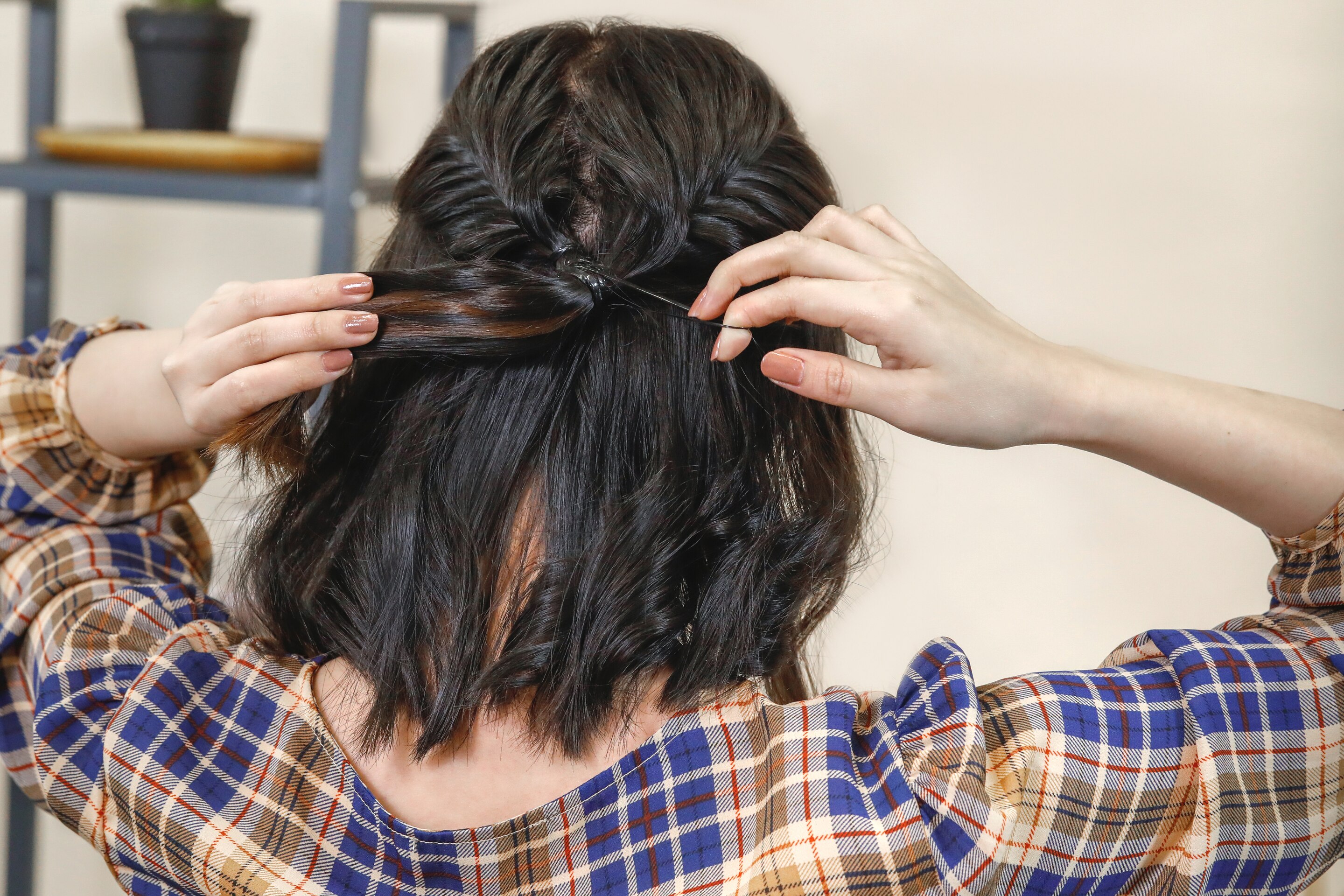 half up fishtail braid short hair