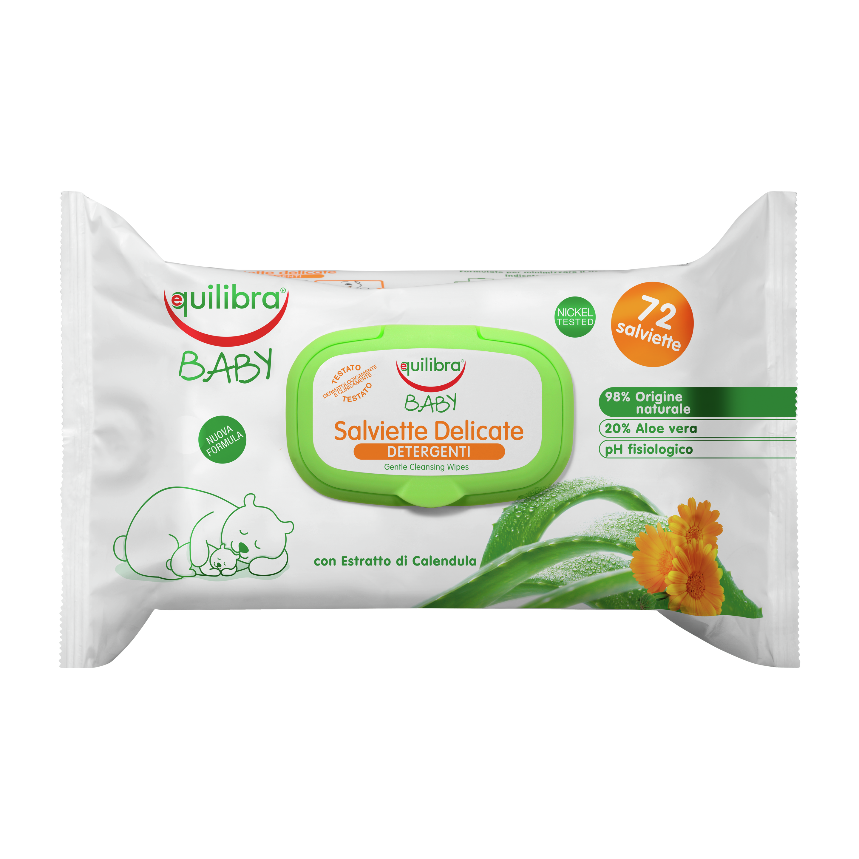 Baby Salviette Delicate Detergenti Equilibra<sup>®</sup>  - Pacchetto con lid da 72 pz