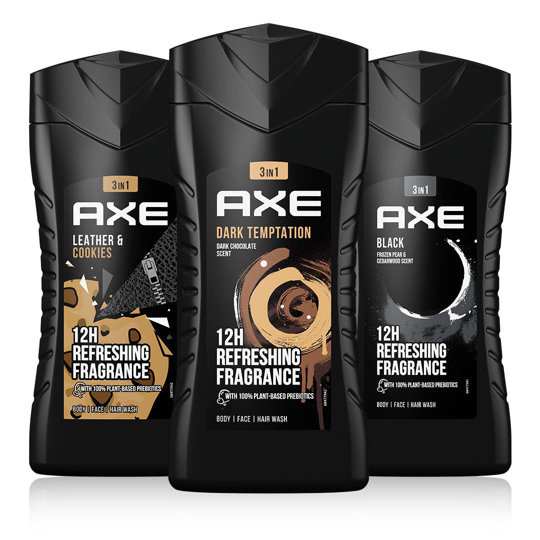 Výběr tělových šamponů Axe.