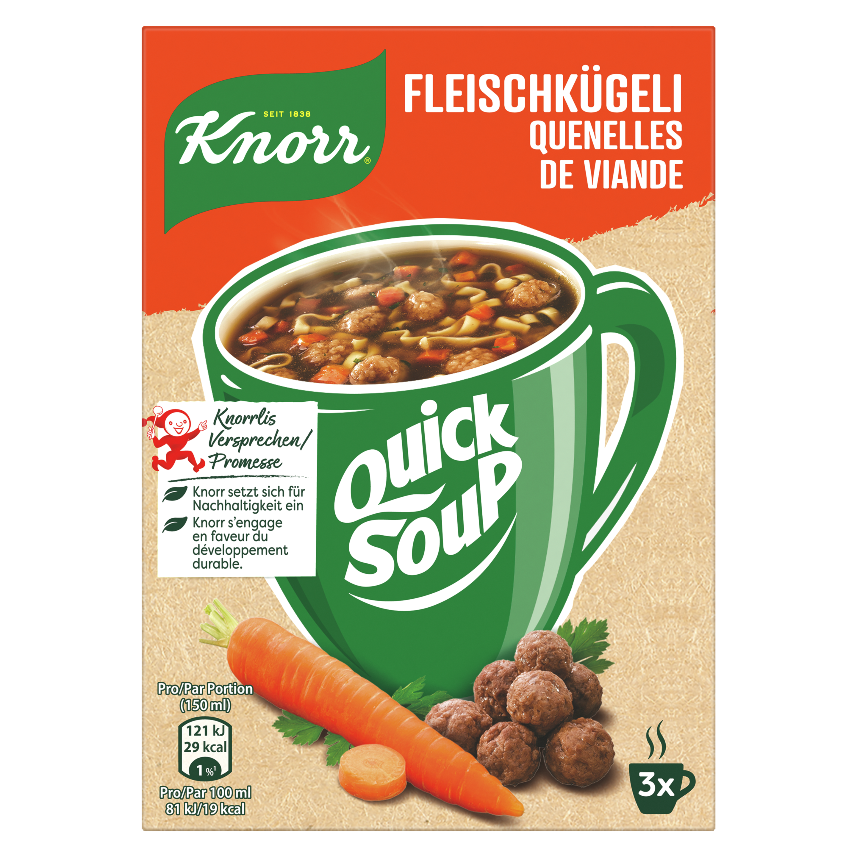KNORR Quick Soup Fleischkügeli Packung 3 x 1 Portion