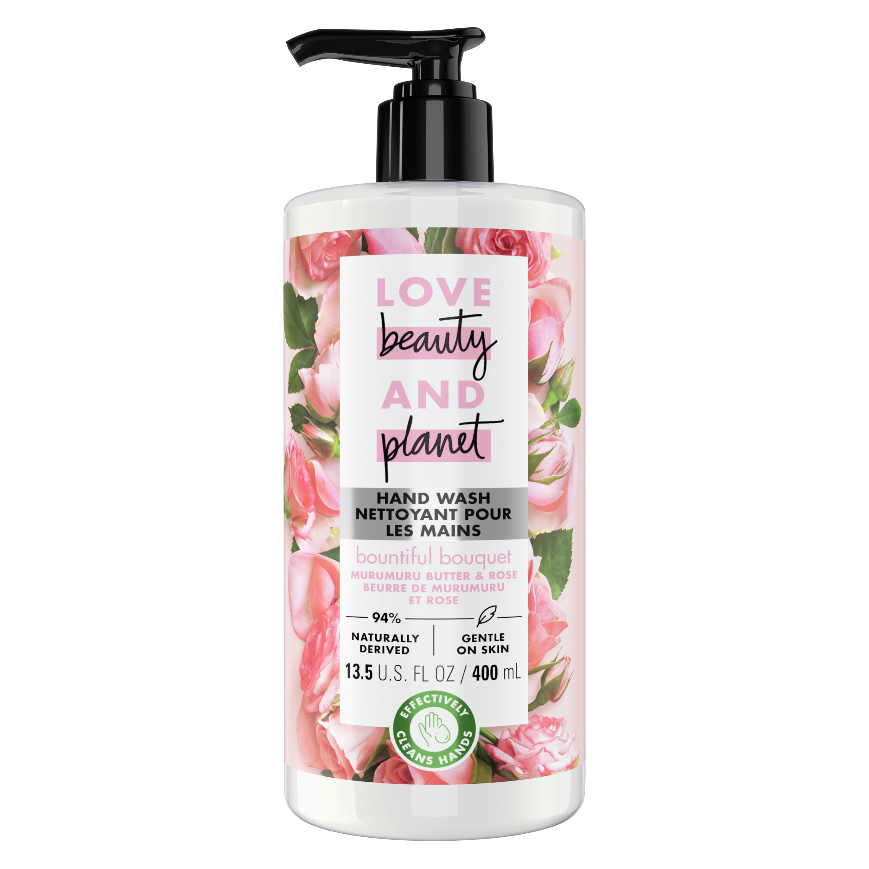 Front of liquid hand wash pack Love Beauty Planet Bountiful Bouquet Murumuru Butter & Rose Liquid Hand Wash 13.5oz