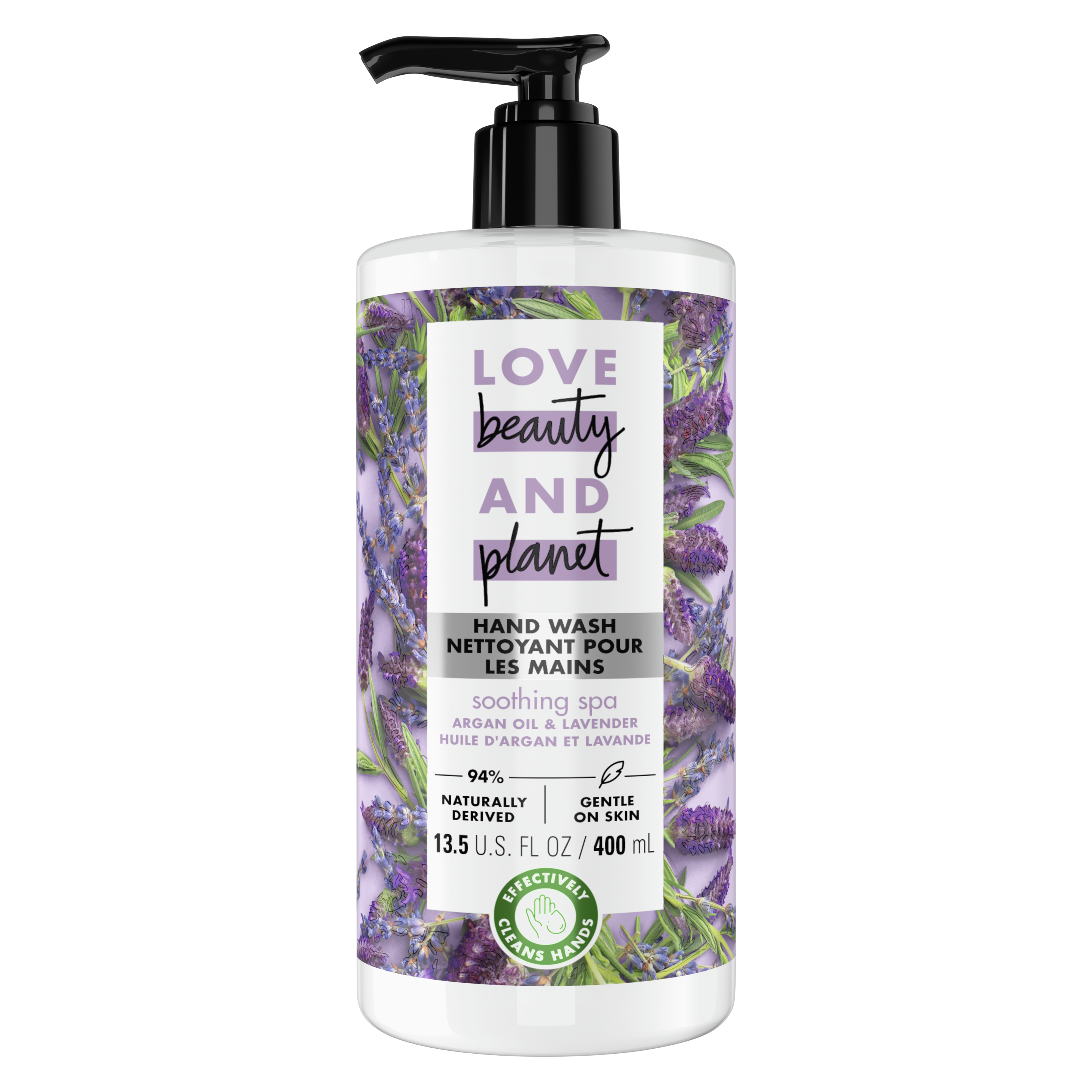 Front of liquid hand wash pack Love Beauty Planet Argan Oil & Lavender Liquid Hand Wash 13.5oz