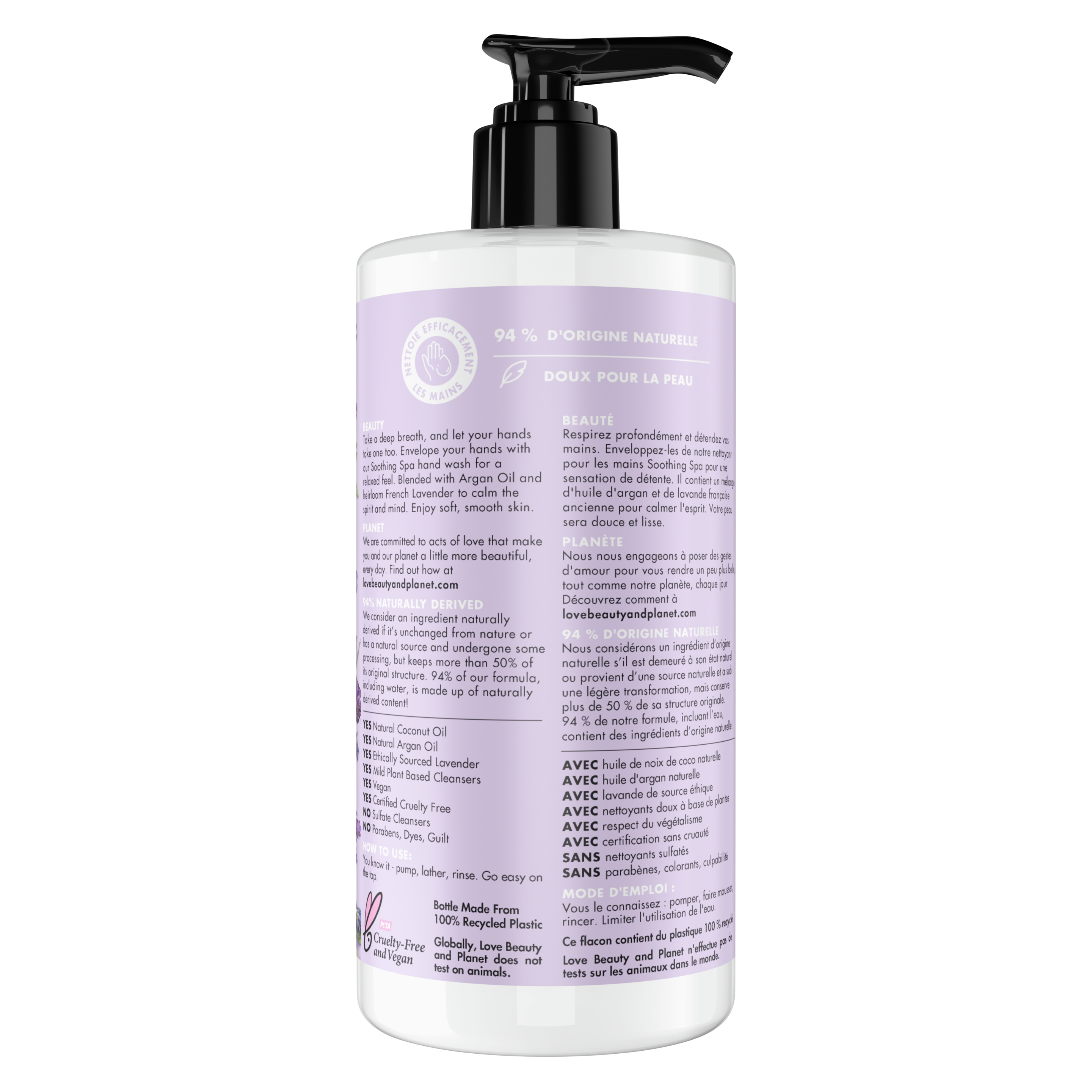 Back of liquid hand wash pack Love Beauty Planet Argan Oil & Lavender Liquid Hand Wash 13.5oz