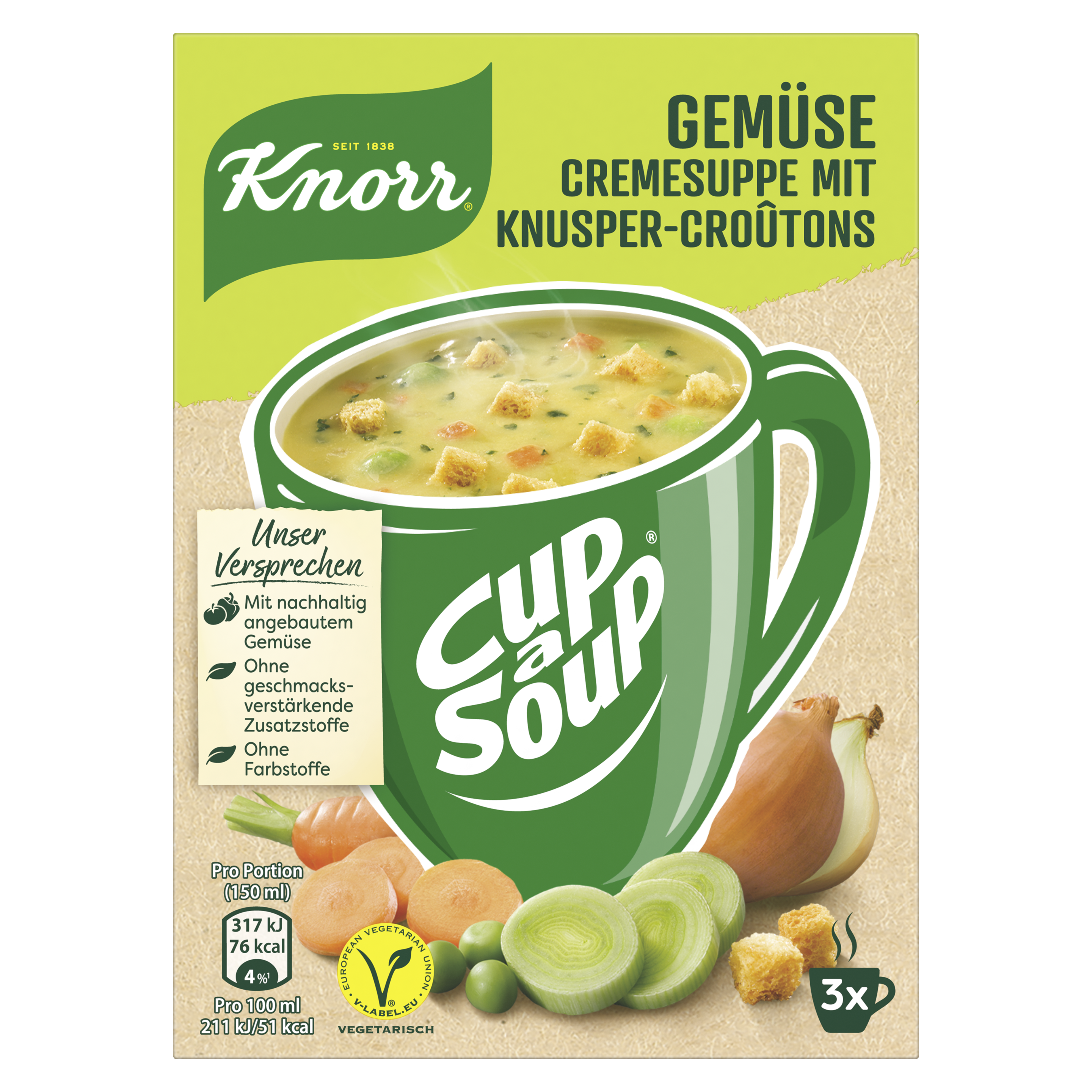 Knorr Cup a Soup Gemüsecreme mit Knusper-Croûtons Instantsuppe 3x1 Teller