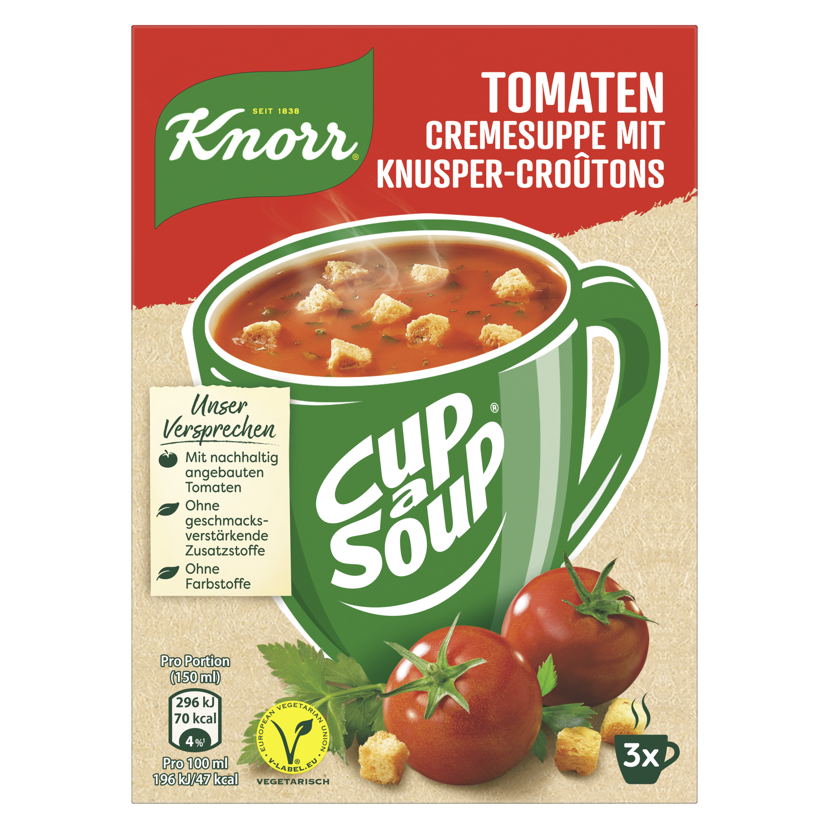 Knorr Cup a Soup Tomatencreme mit Knusper-Croûtons Instantsuppe 3x1 Teller