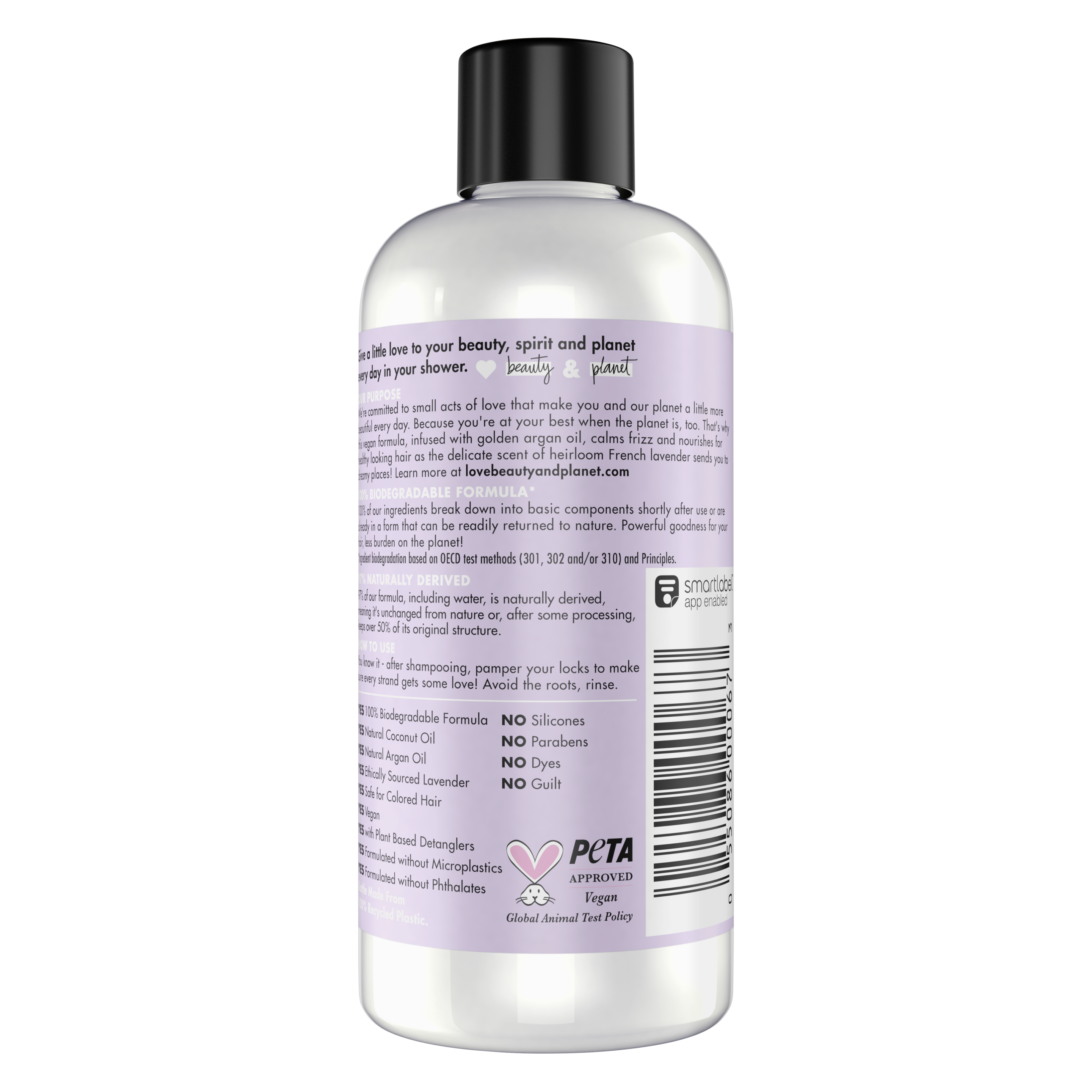 Back of conditioner pack Love Beauty Planet Argan Oil & Lavender Conditioner Smooth & Serene 3oz