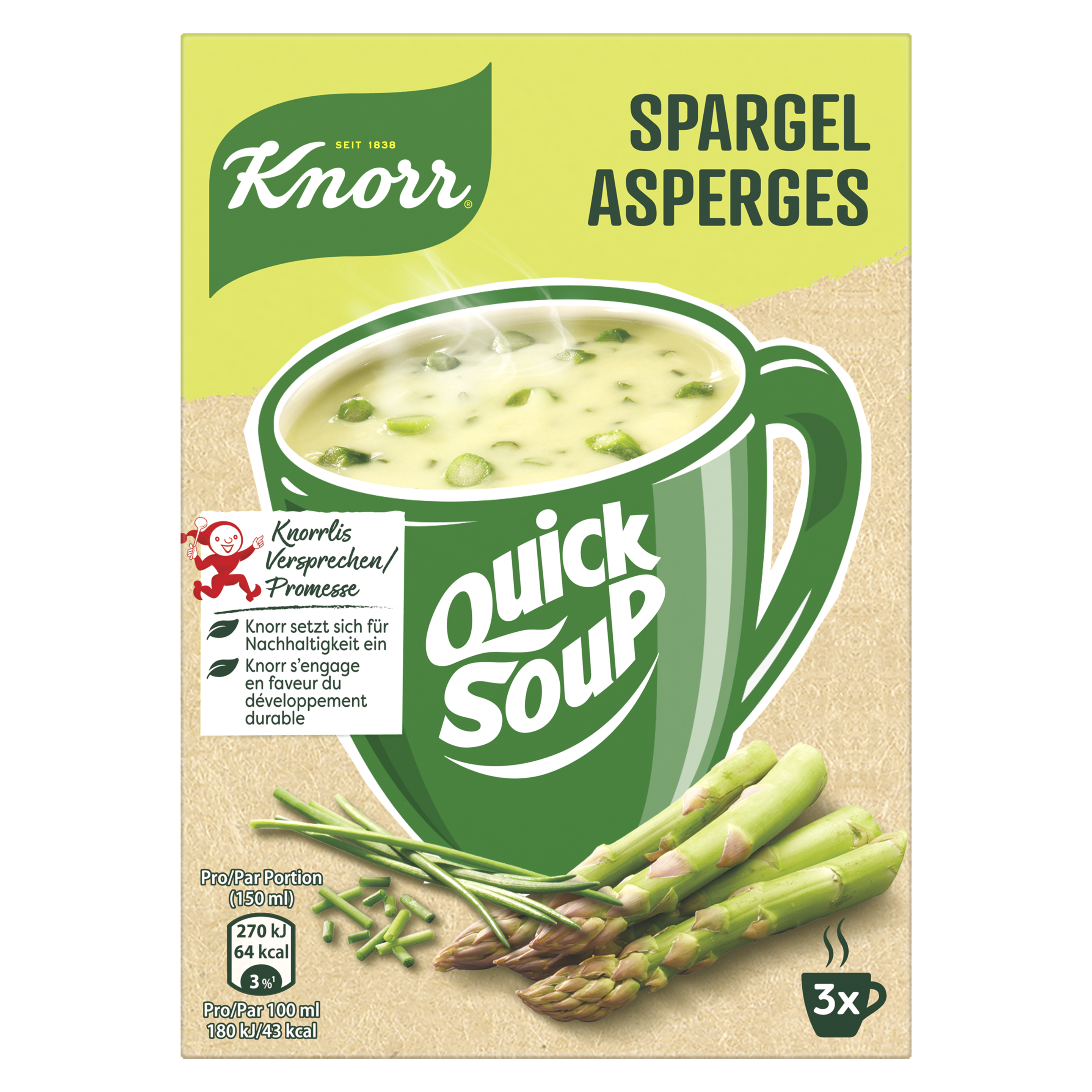 KNORR Quick Soup Spargel Packung 3 x 1 Portion