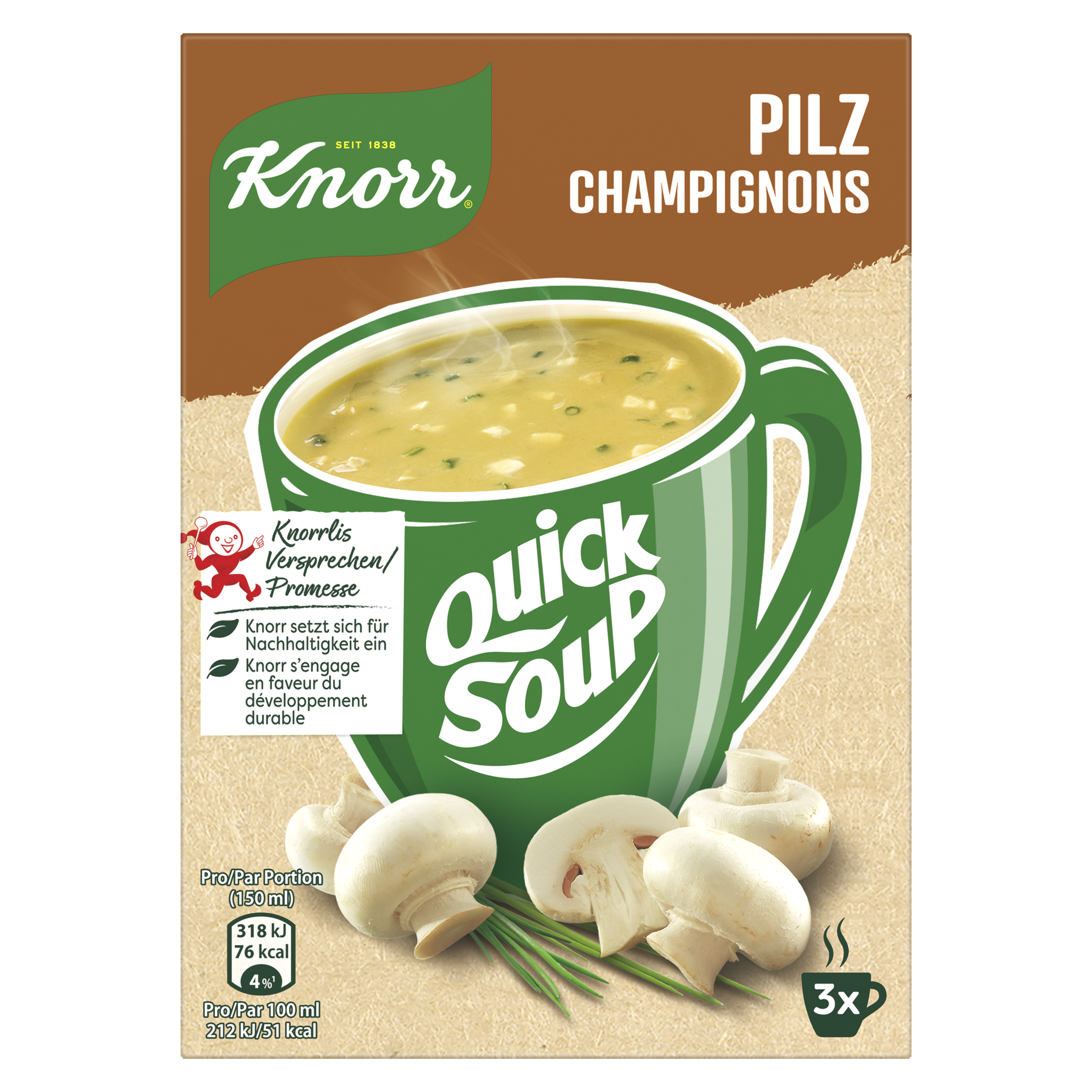 KNORR Quick Soup Pilz Packung 3 x 1 Portion