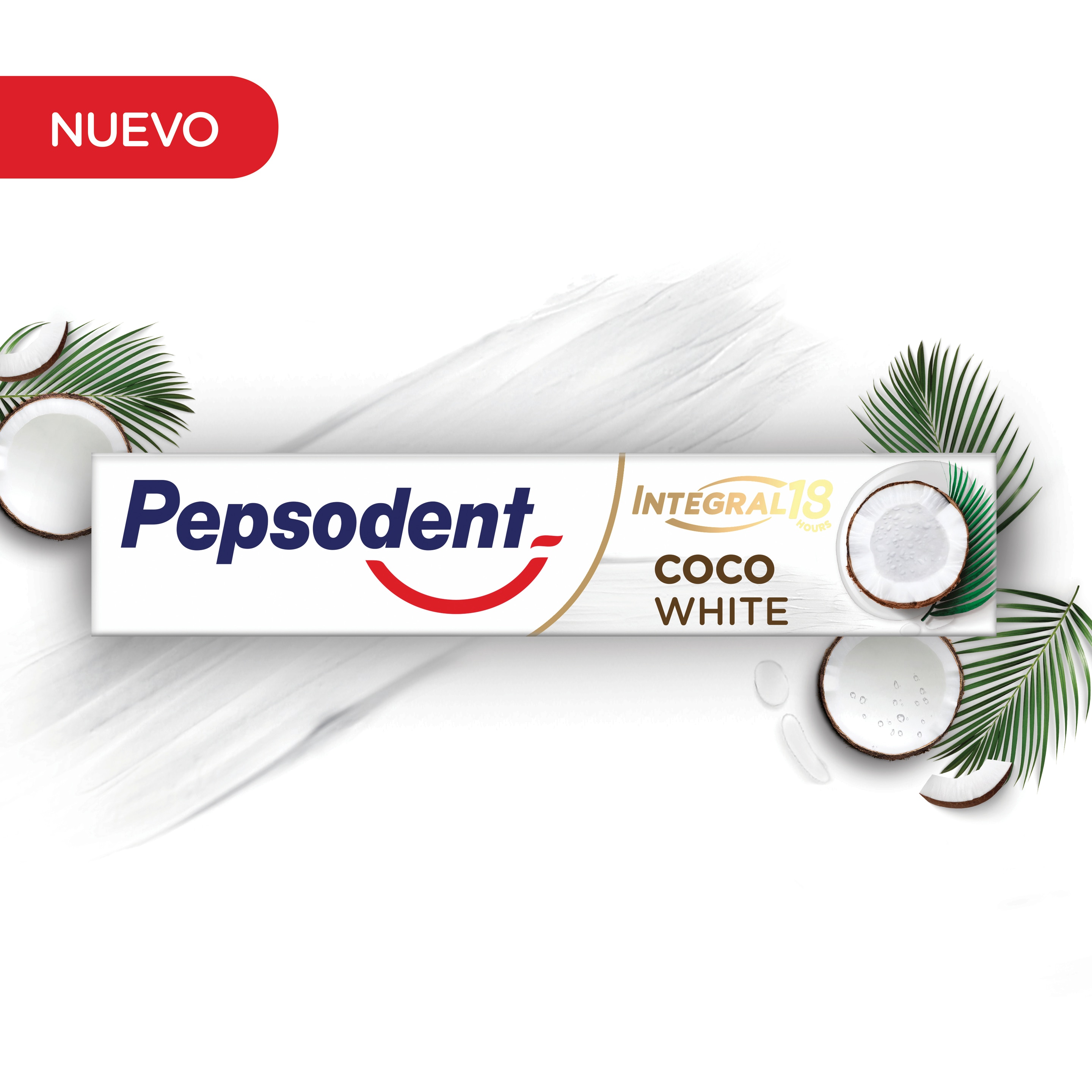 Primer plano caja pasta dental Pepsodent Integral 18 Coco
