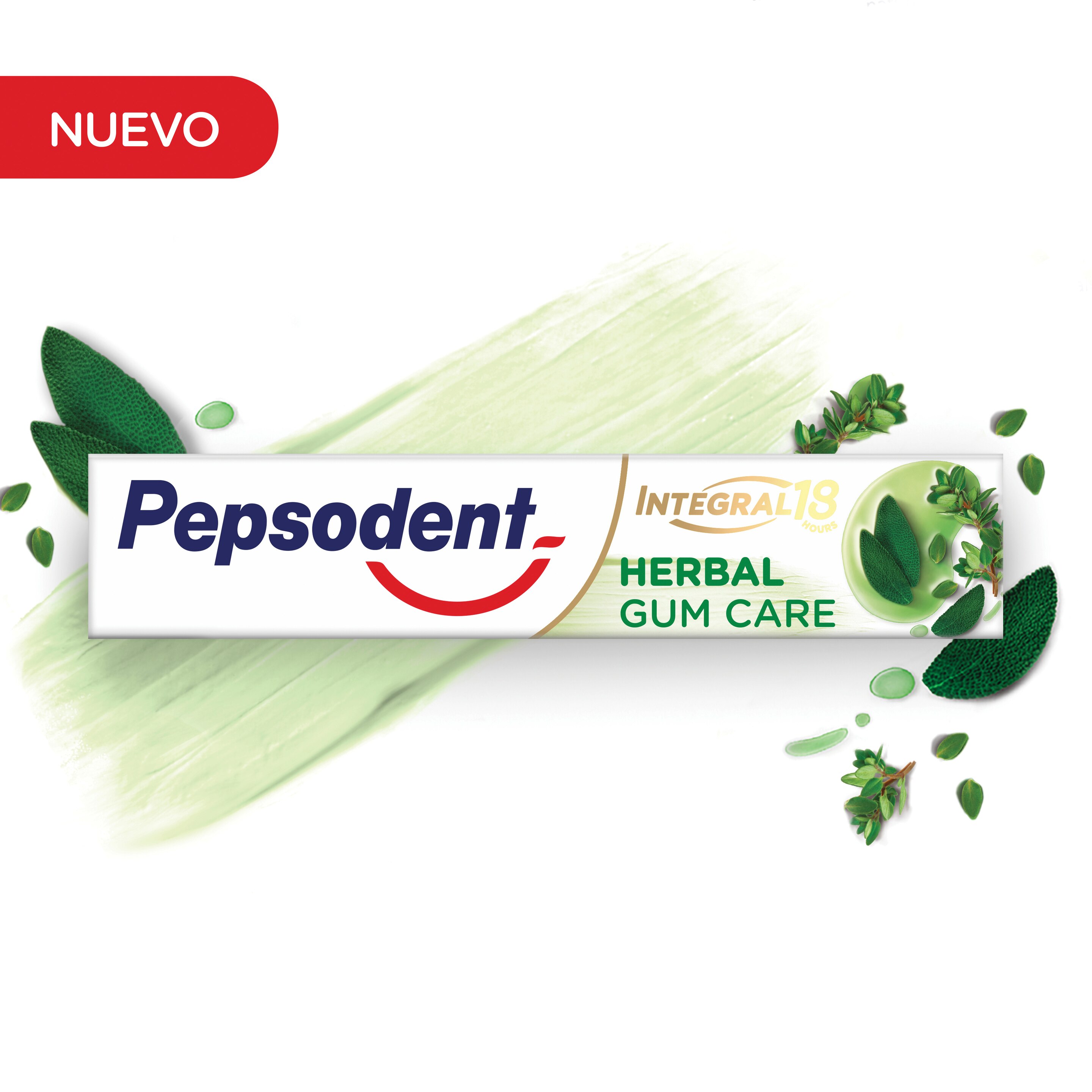 Primer plano caja pasta dental Pepsodent Integral 18 Herbal 