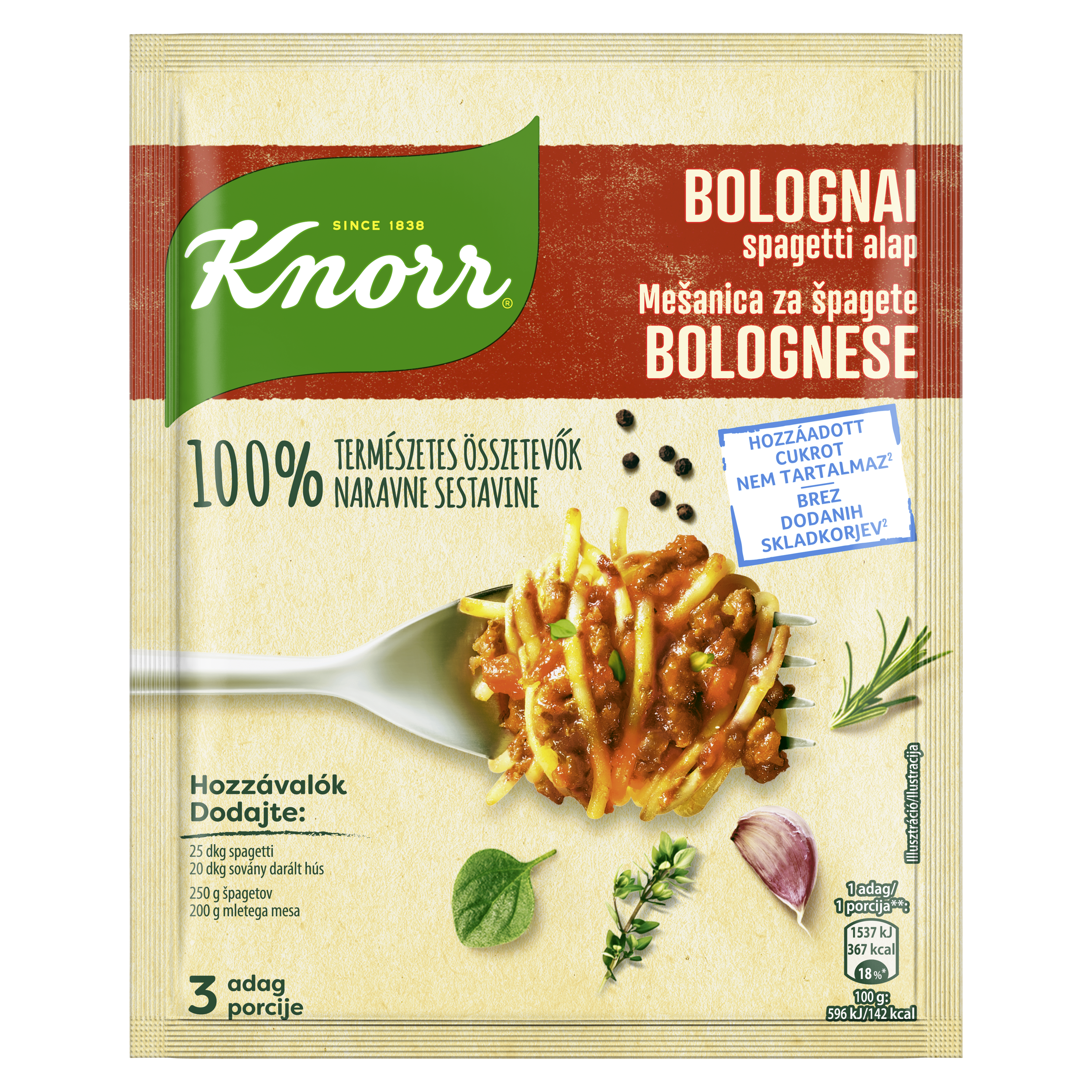Knorr 100% Természetes Bolognai spagetti alap 43g packshot