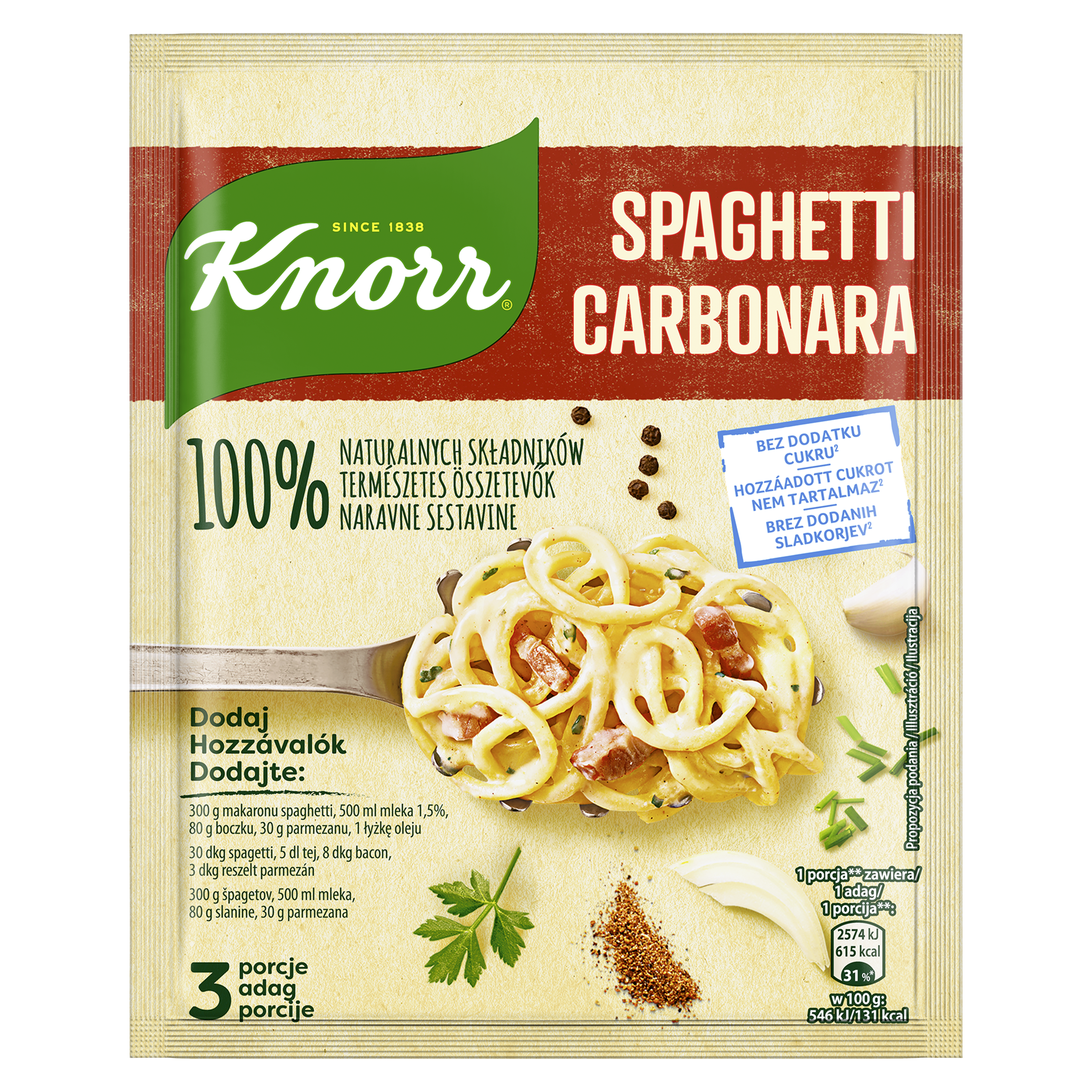 KNORR 100% Természetes Alap 42g Carbonara spagetti packshot