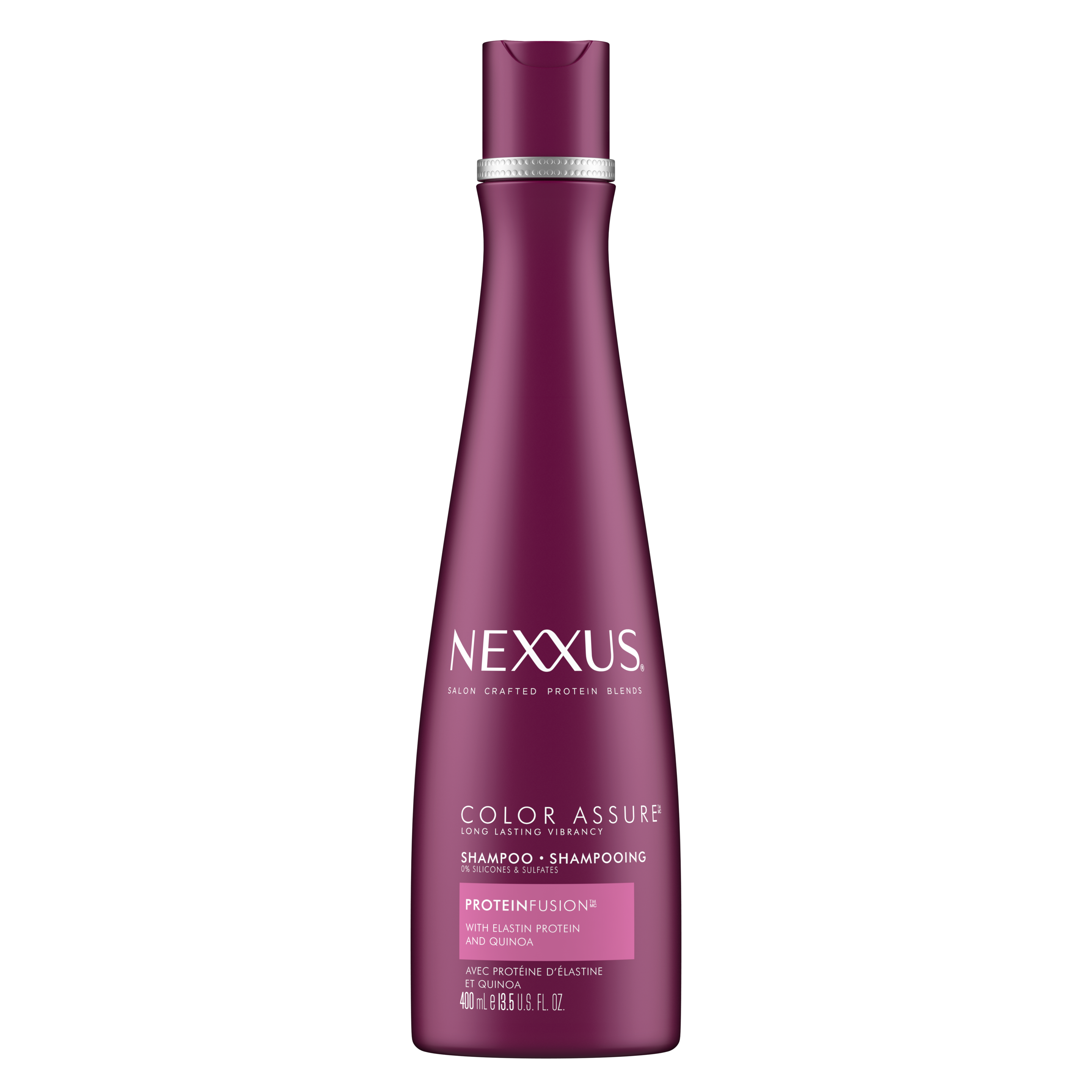 Face de l'emballage du shampoing color assure pour cheveux colorés de Nexxus 400 ml