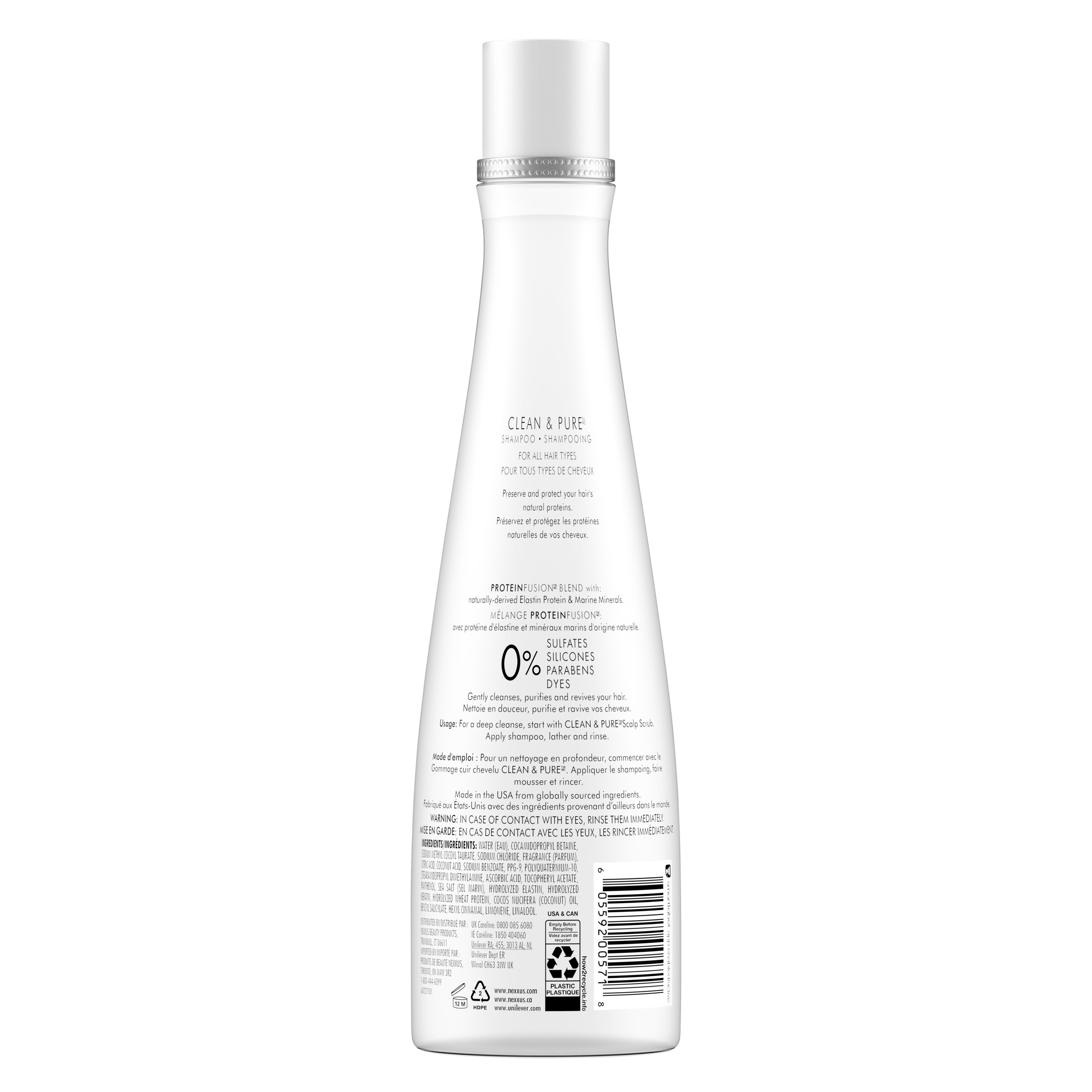 étiquette de dos du shampooing Nexxus Clean & Pure Nourishing Detox 400 mL