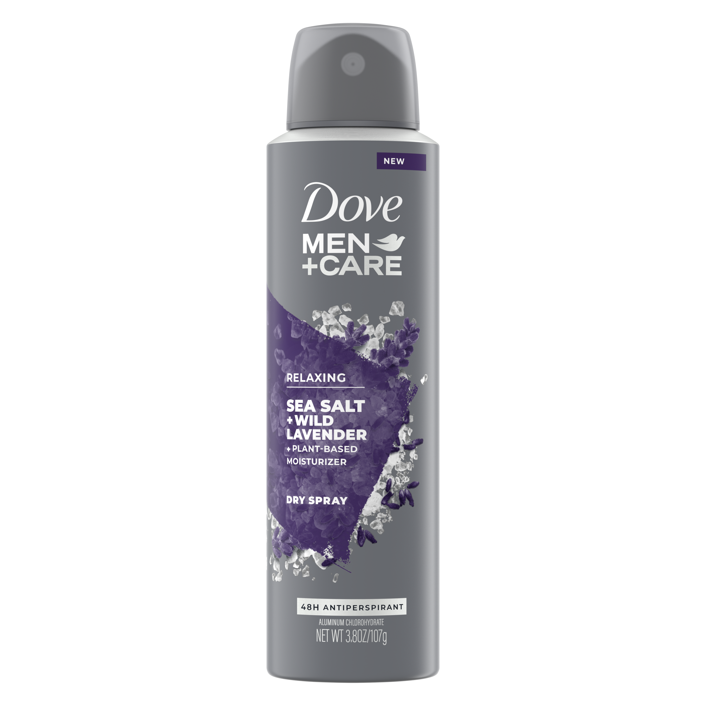 Dove Men+Care Antiperspirant Dry Spray Deodorant for Men Sea Salt + Wild Lavender Front