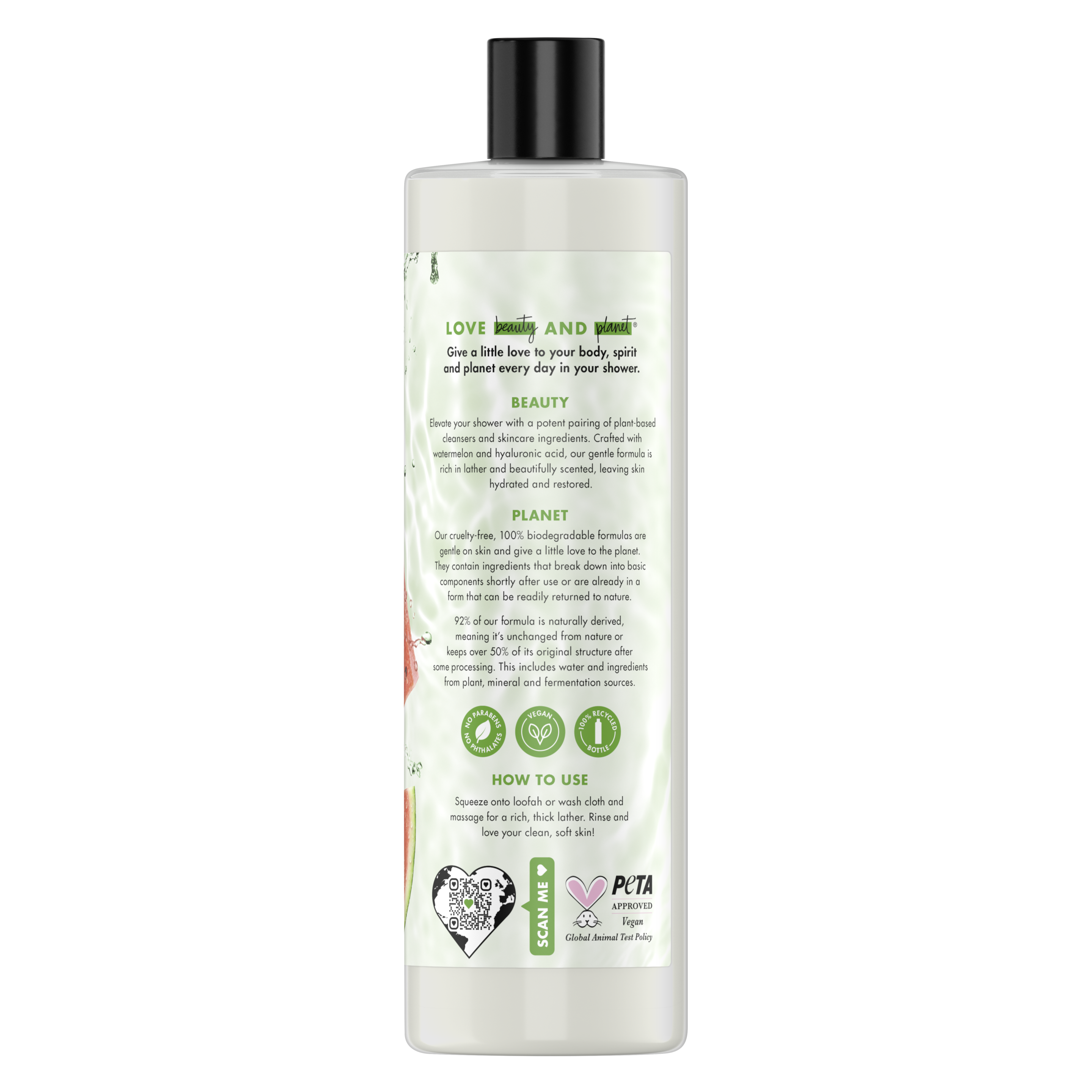 Back of body wash Love Beauty Planet Watermelon & Hyaluronic Acid Body Wash