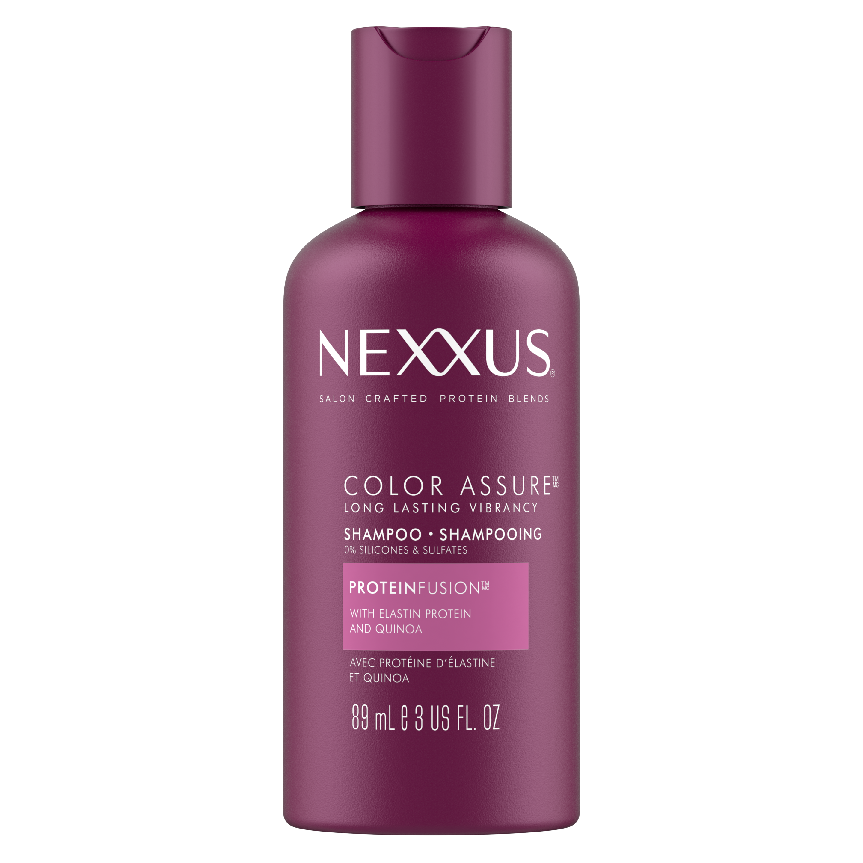 Front of shampoo pack Nexxus Color Assure Shampoo 89ml                                                                                    Hero Front of Shampoo Nexxus colour assure pack