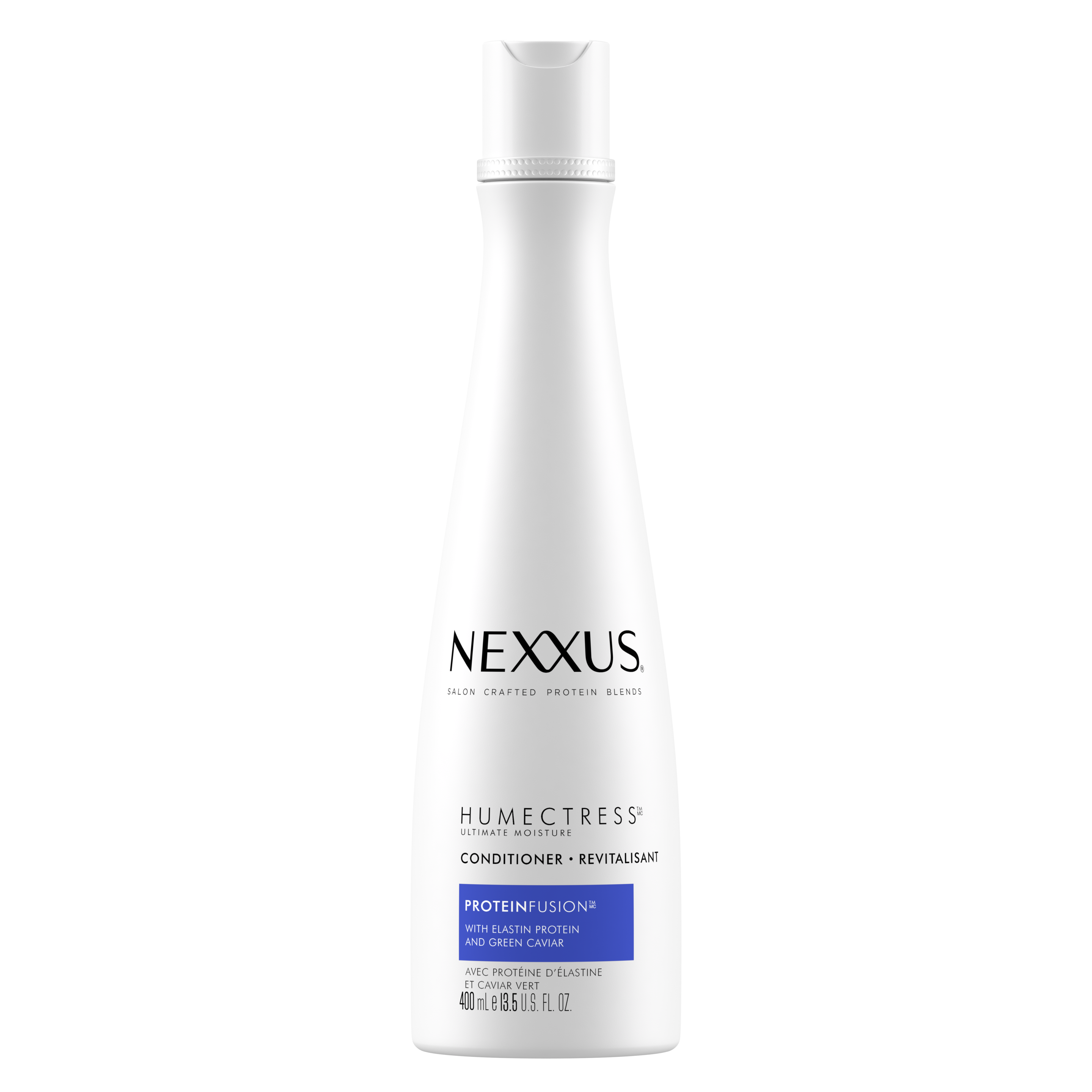 Face de l'emballage du revitalisant Humectress pour cheveux secs de Nexxus 400 ml