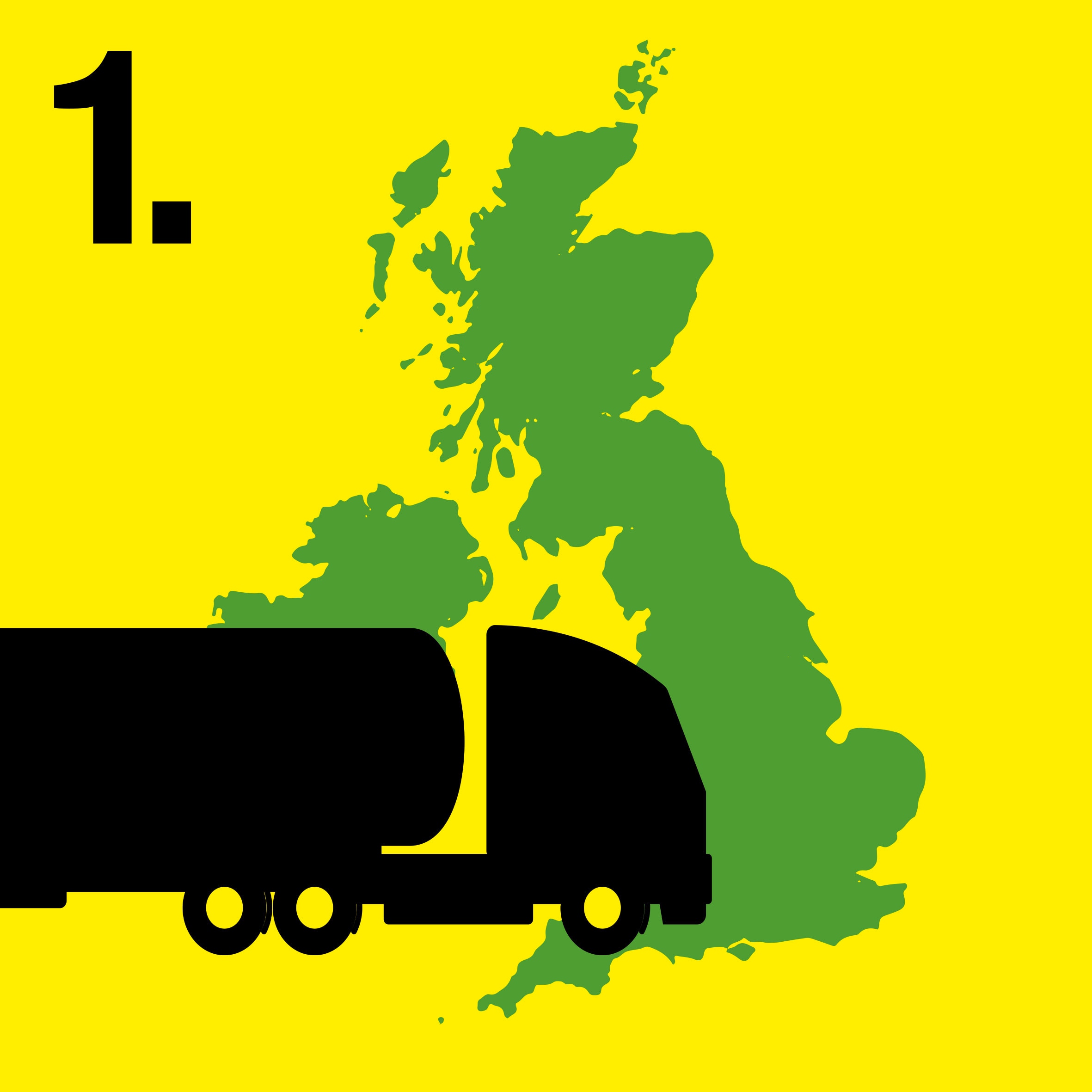 An illustration of UK map and a truck