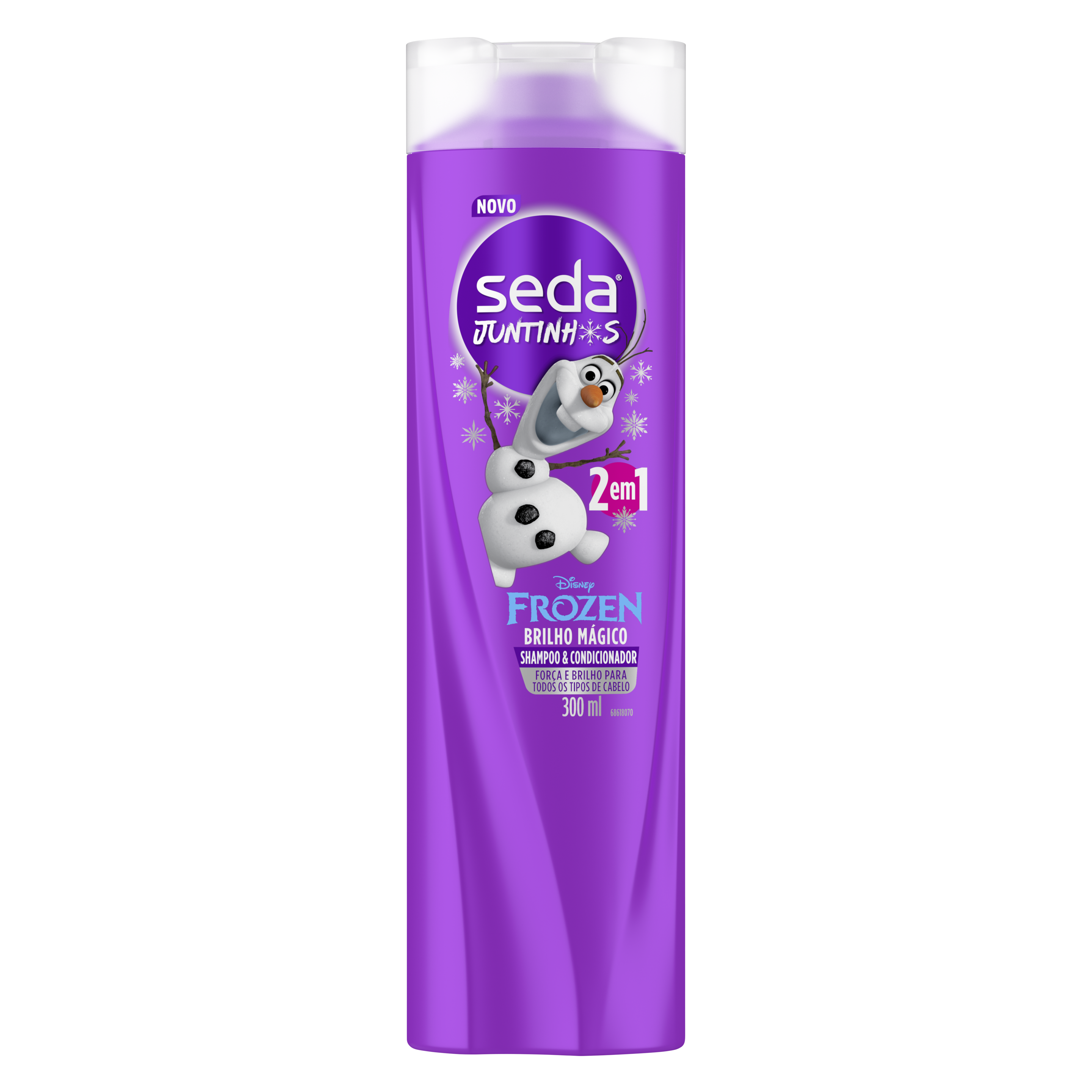 Uma imagem frontal da embalagem de Shampoo Seda 2 em 1 Brilho Mágico 300ml. Uma imagem traseira da embalagem de Shampoo Seda 2 em 1 Brilho Mágico 300ml
