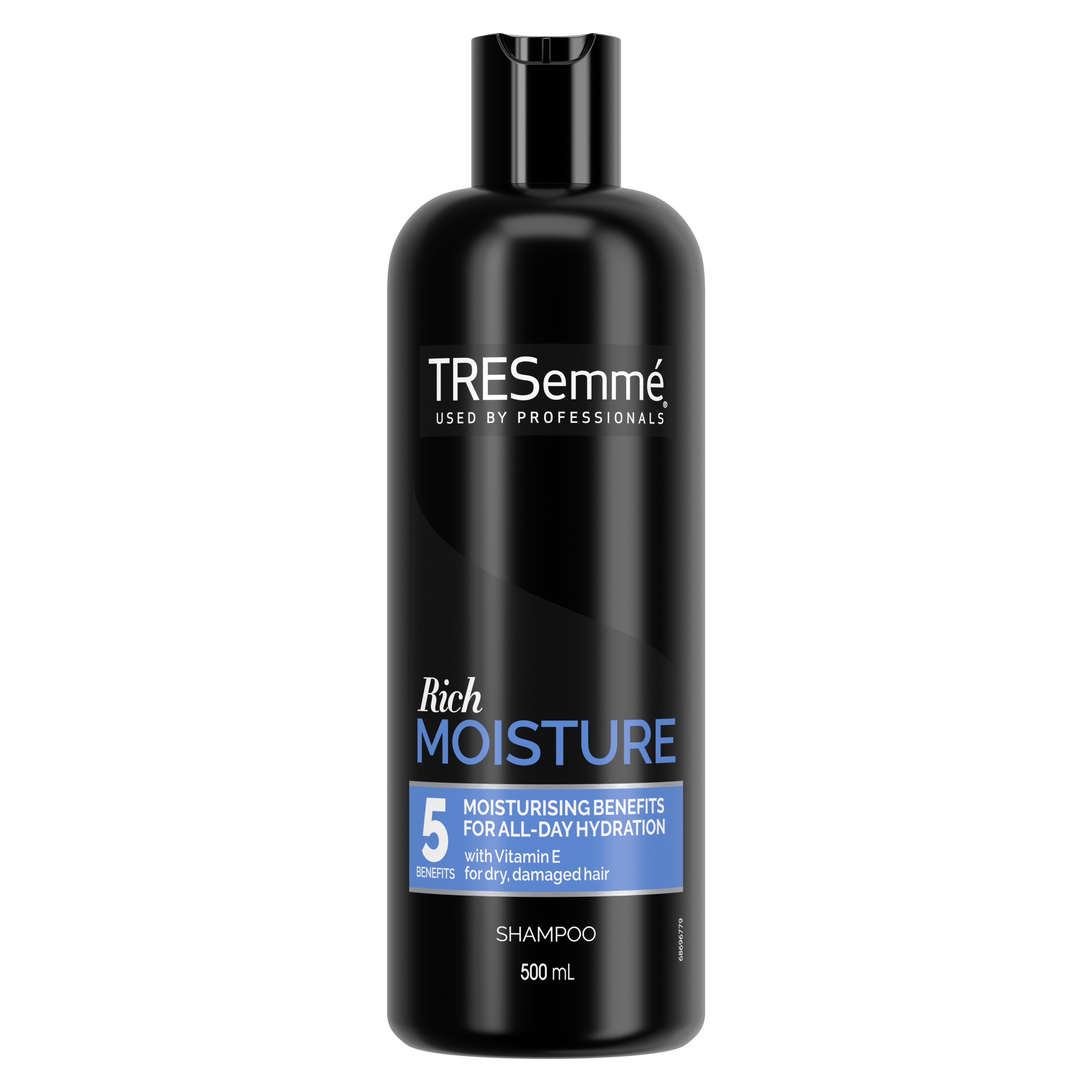 A 500ml bottle of TRESemmé Moisture Rich Shampoo front of pack image