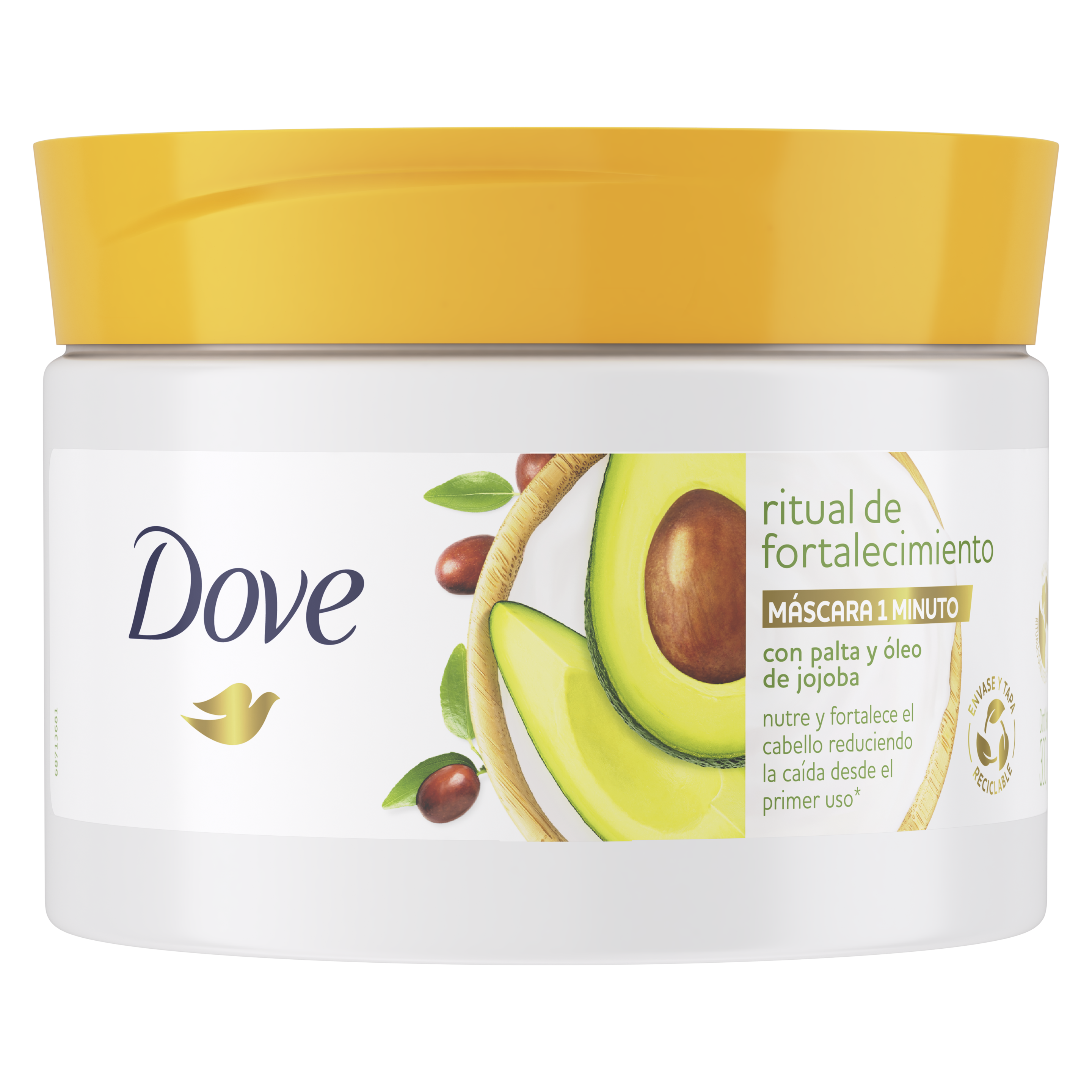 Envase de Dove Mascara 1 Minuto Ritual de Fortalecimiento