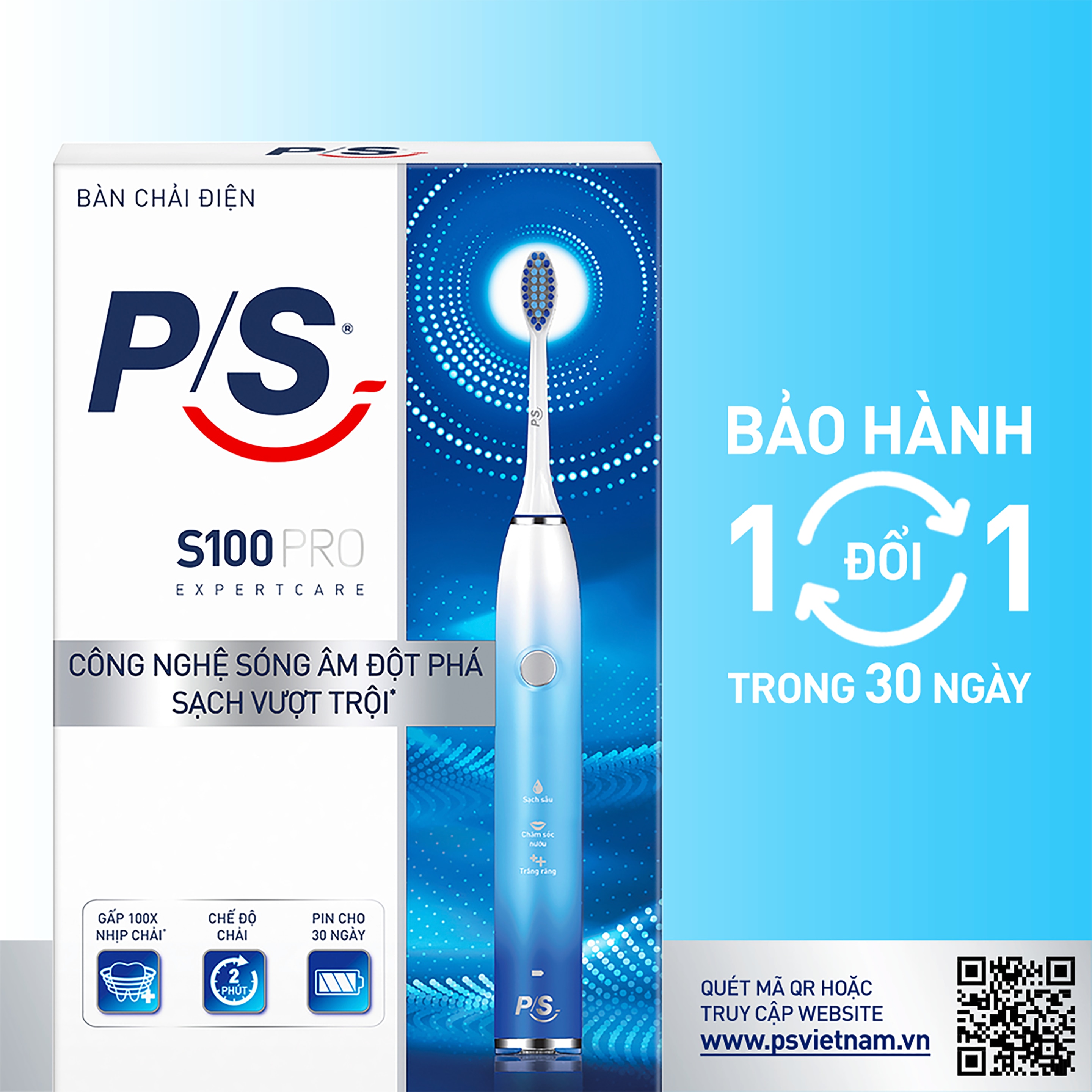 Bàn chải điện P/S S100 PRO EXPERTCARE - Đen Nhám
