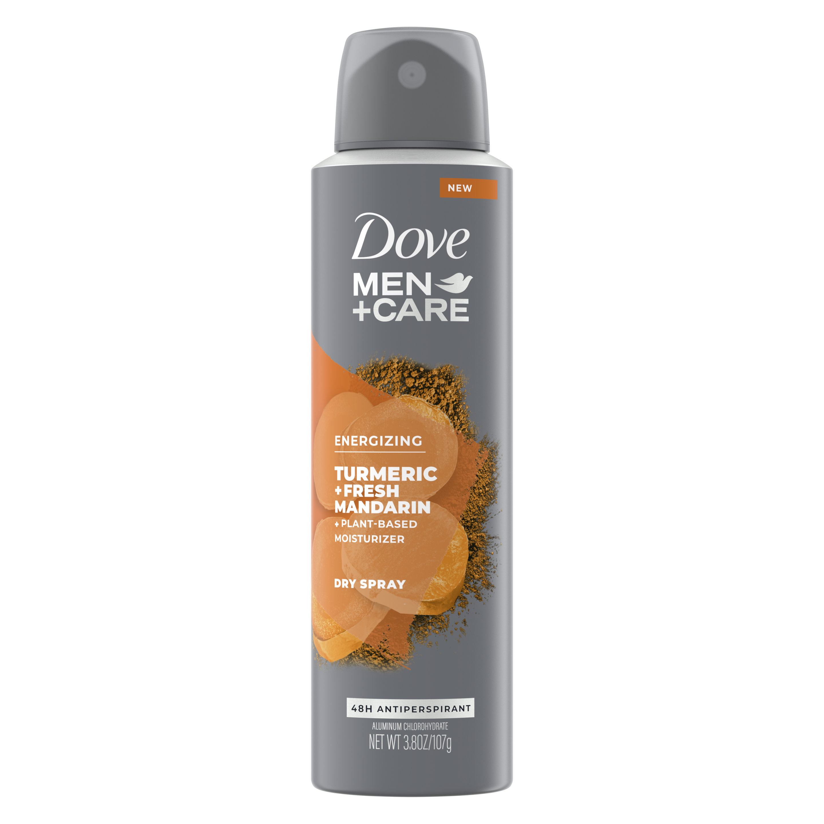 Dove Men+Care Antiperspirant Dry Spray Deodorant for Men Turmeric + Fresh Mandarin Front