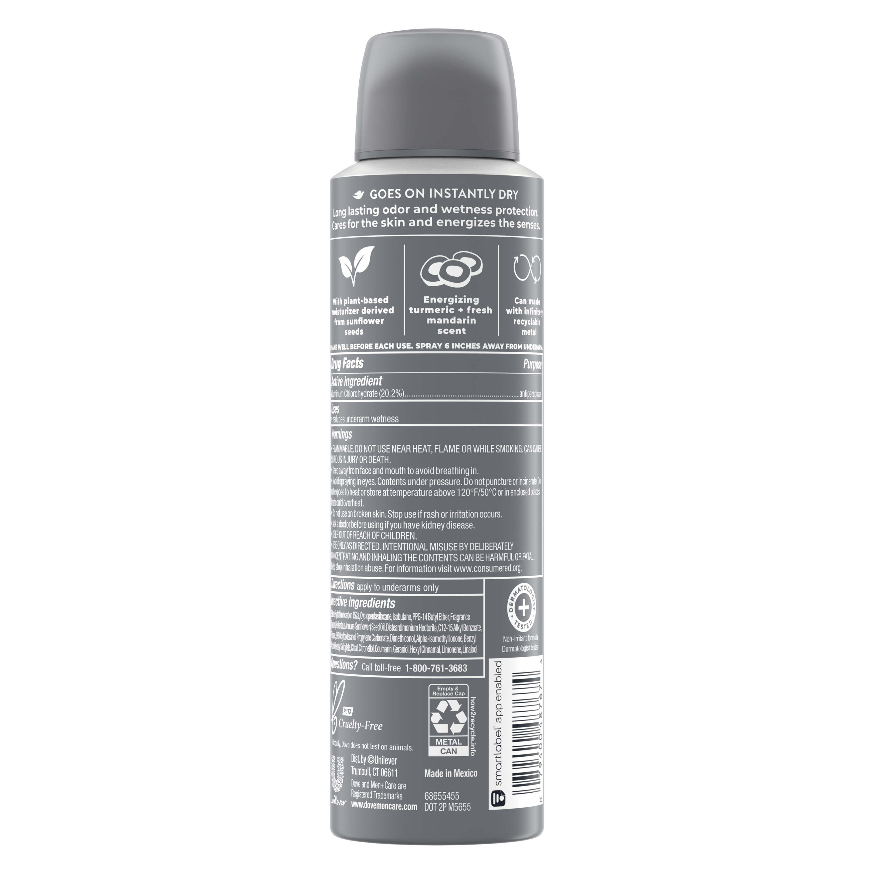 Dove Men+Care Antiperspirant Dry Spray Deodorant for Men Turmeric + Fresh Mandarin Back