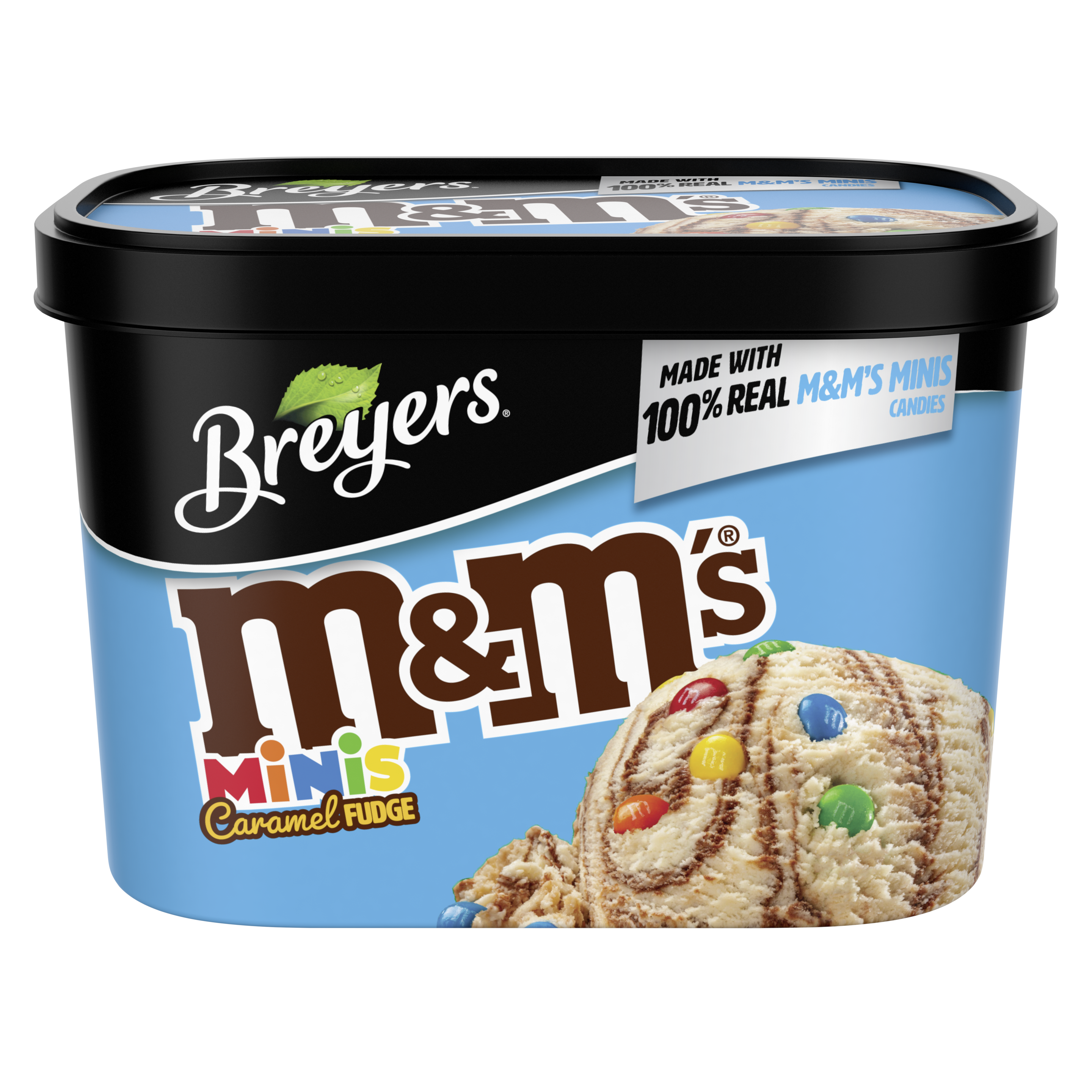 imagen de paquete simple de un envase de 48 onzas de Breyers® M&M'S® MINIS Caramel Fudge