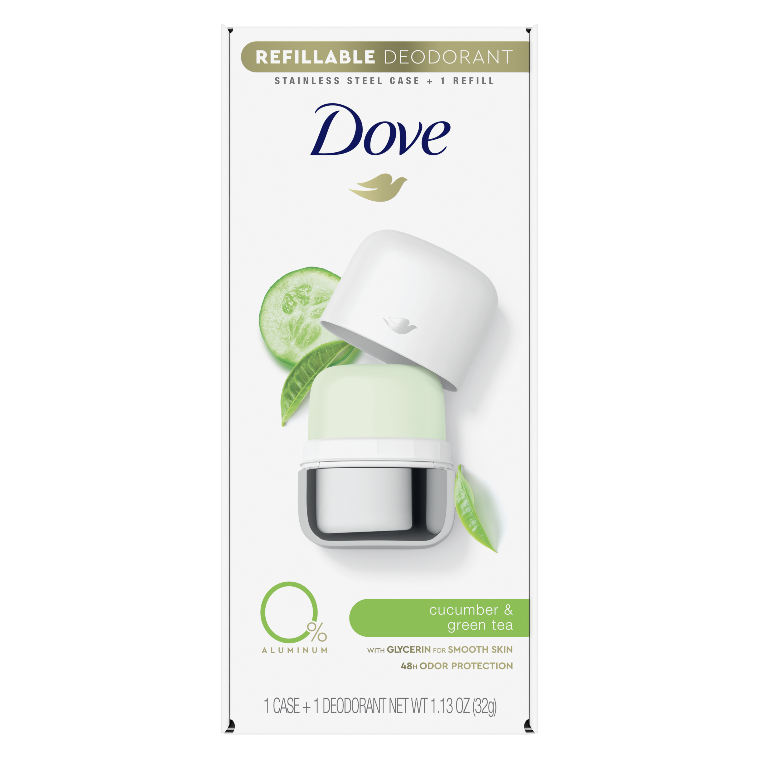  Dove Desodorante recargable Kit de inicio Desodorante para  mujeres Pepino y té verde 0% aluminio 1.13 oz : Belleza y Cuidado Personal