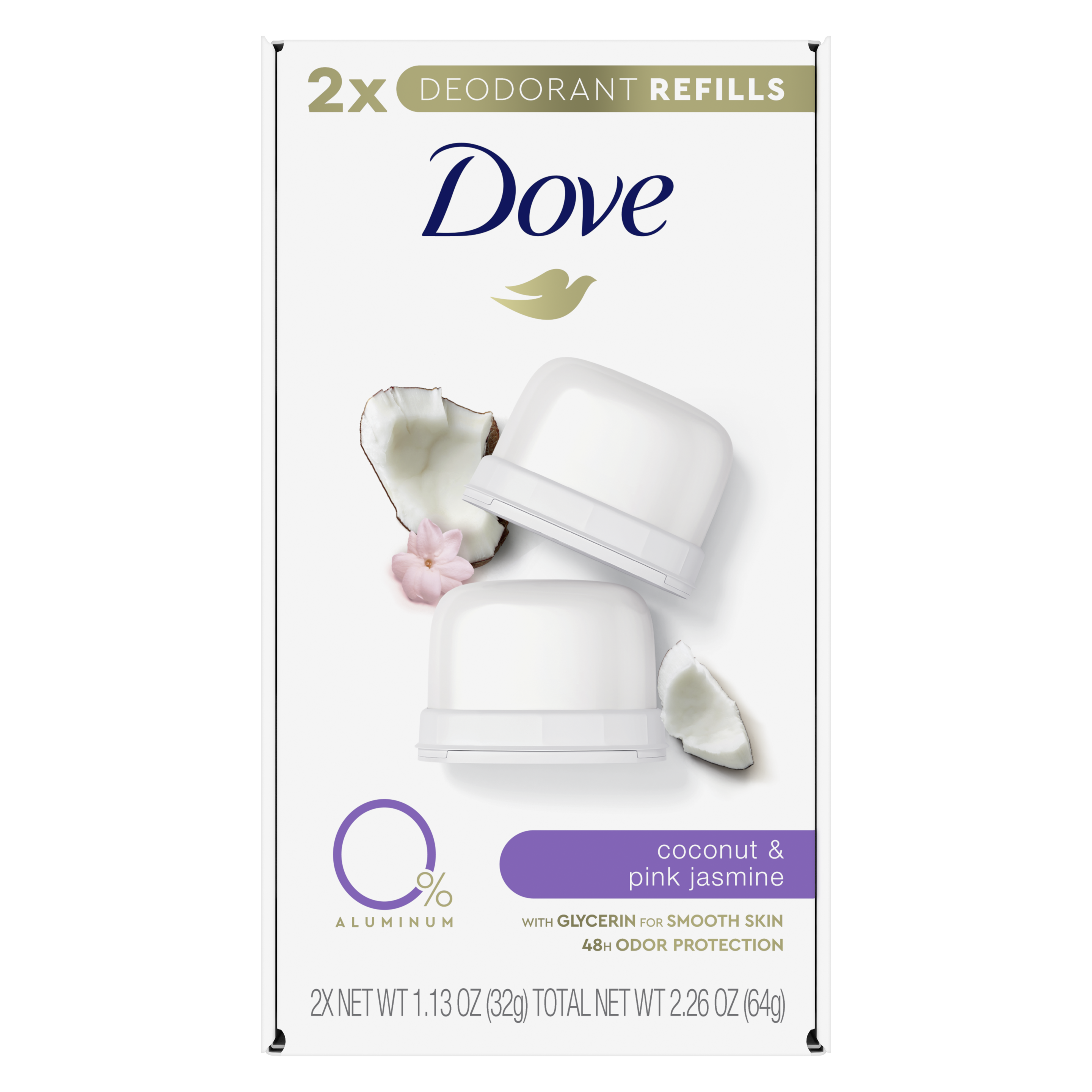 Dove Stick Deodorant Refills 0% Aluminum Coconut & Pink Jasmine Refill Kit