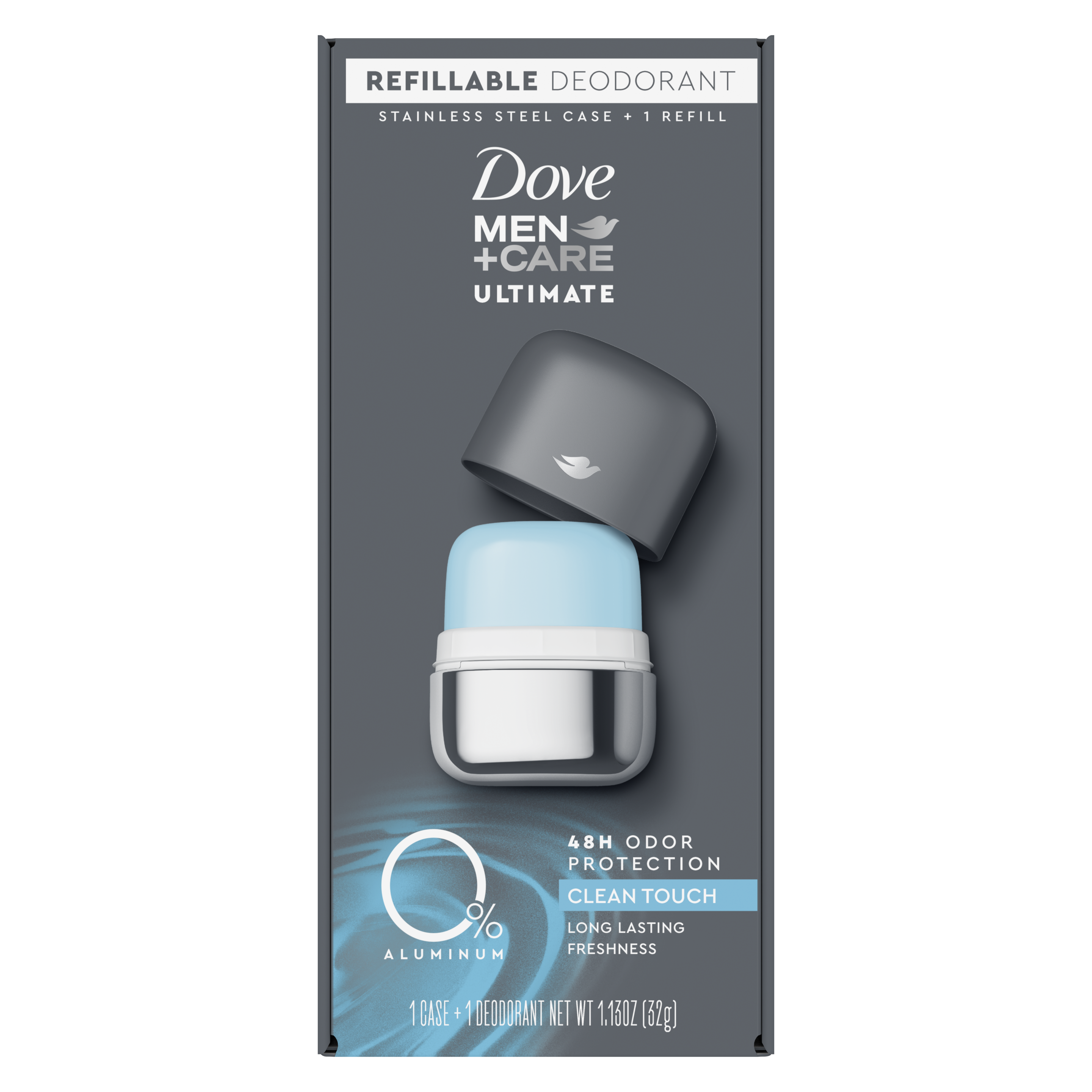 Dove Men+Care Ultimate Clean Touch 0% Aluminum Refillable Deodorant Kit