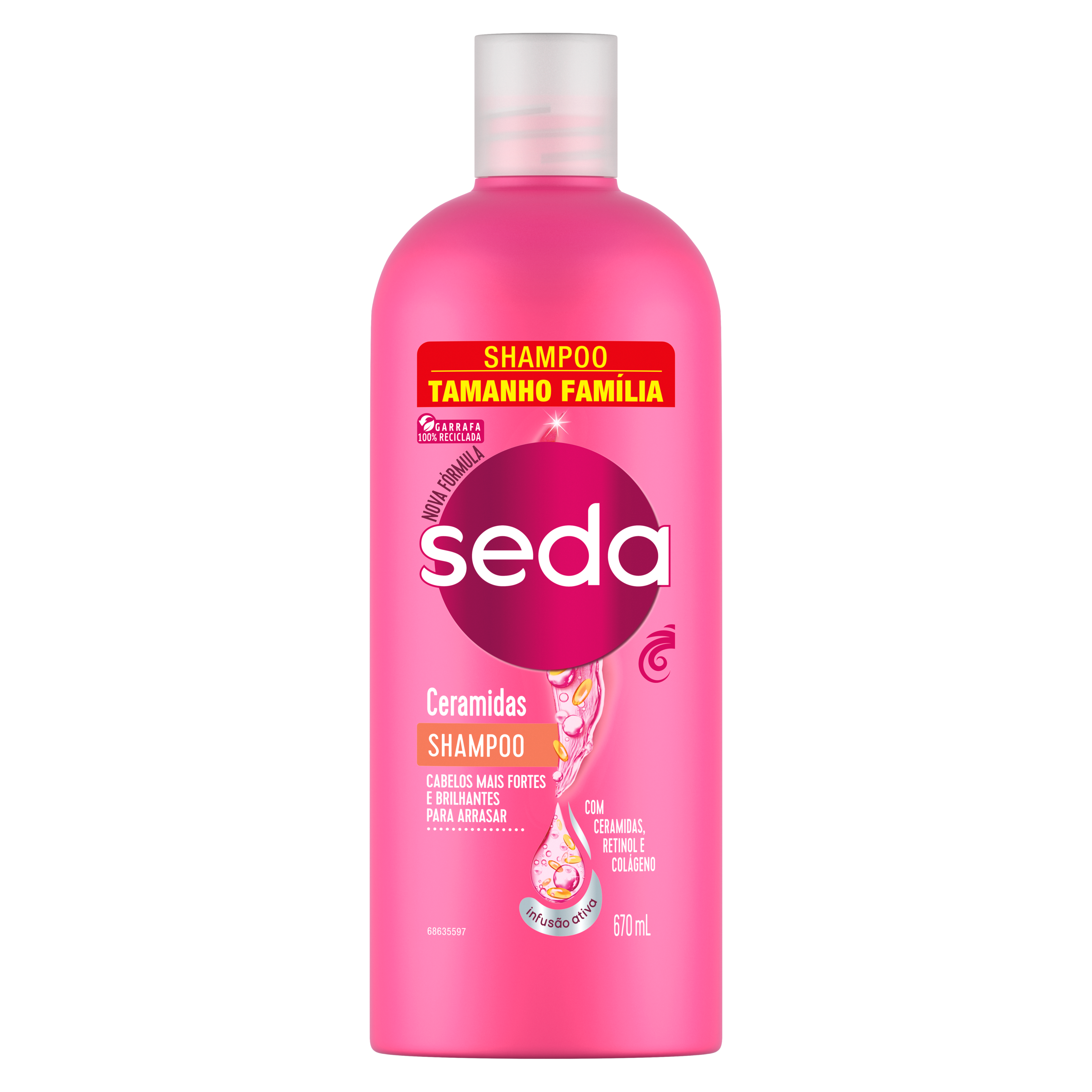 Uma imagem frontal da embalagem de Shampoo Seda Ceramidas 670ml