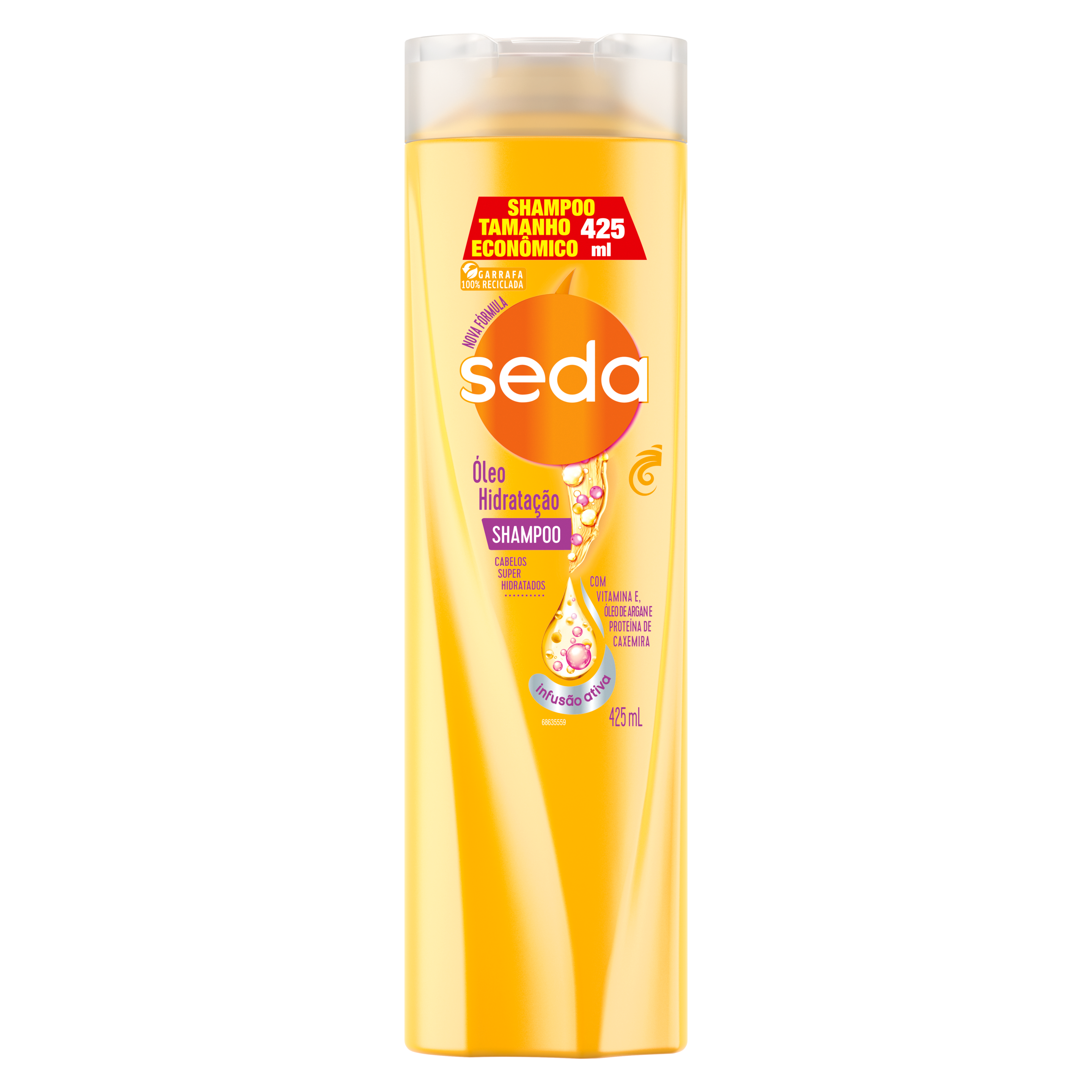 Uma imagem frontal da embalagem de Shampoo Seda Óleo Hidratação 425ml