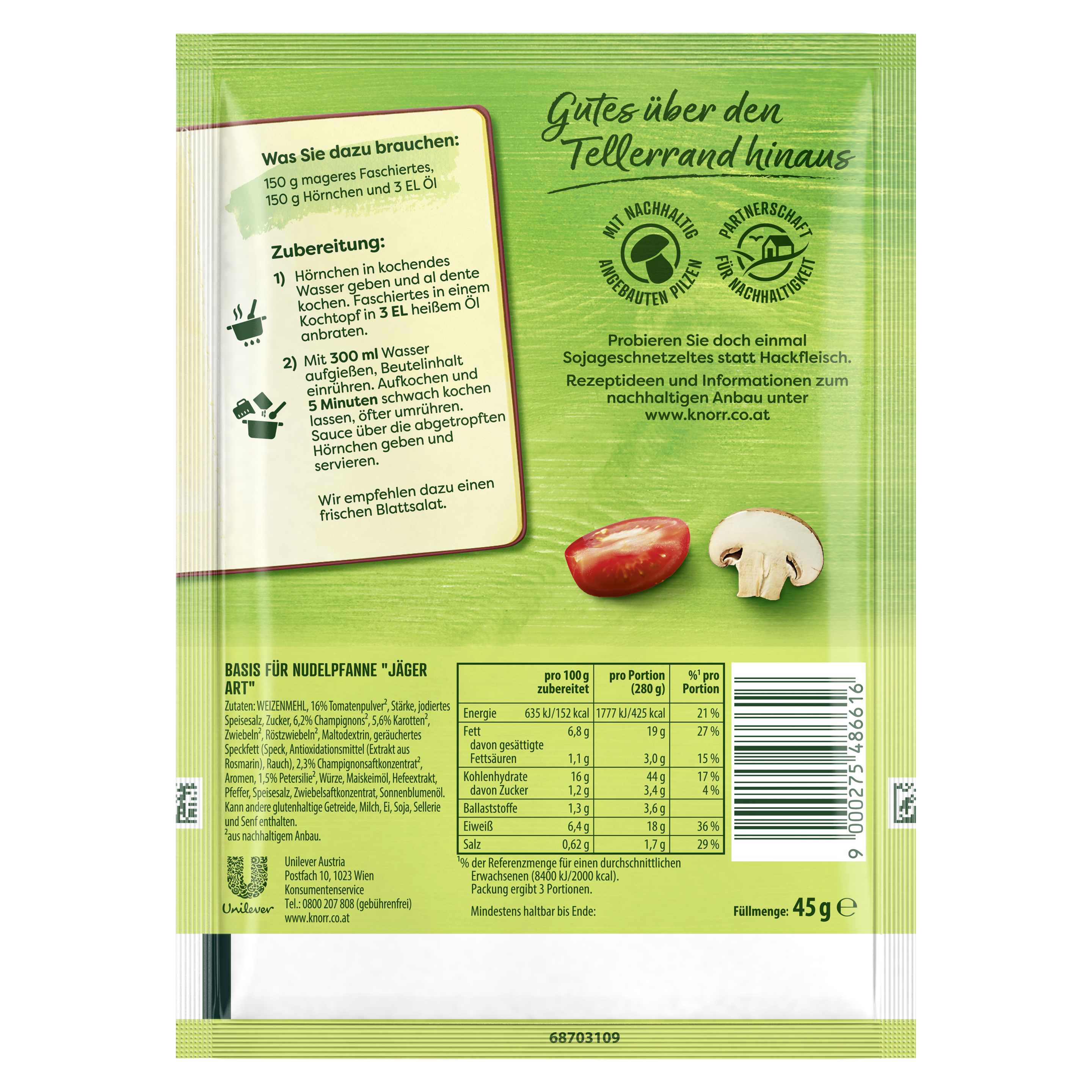 Knorr Basis Nudelpfanne "Jäger Art" 3 Portionen