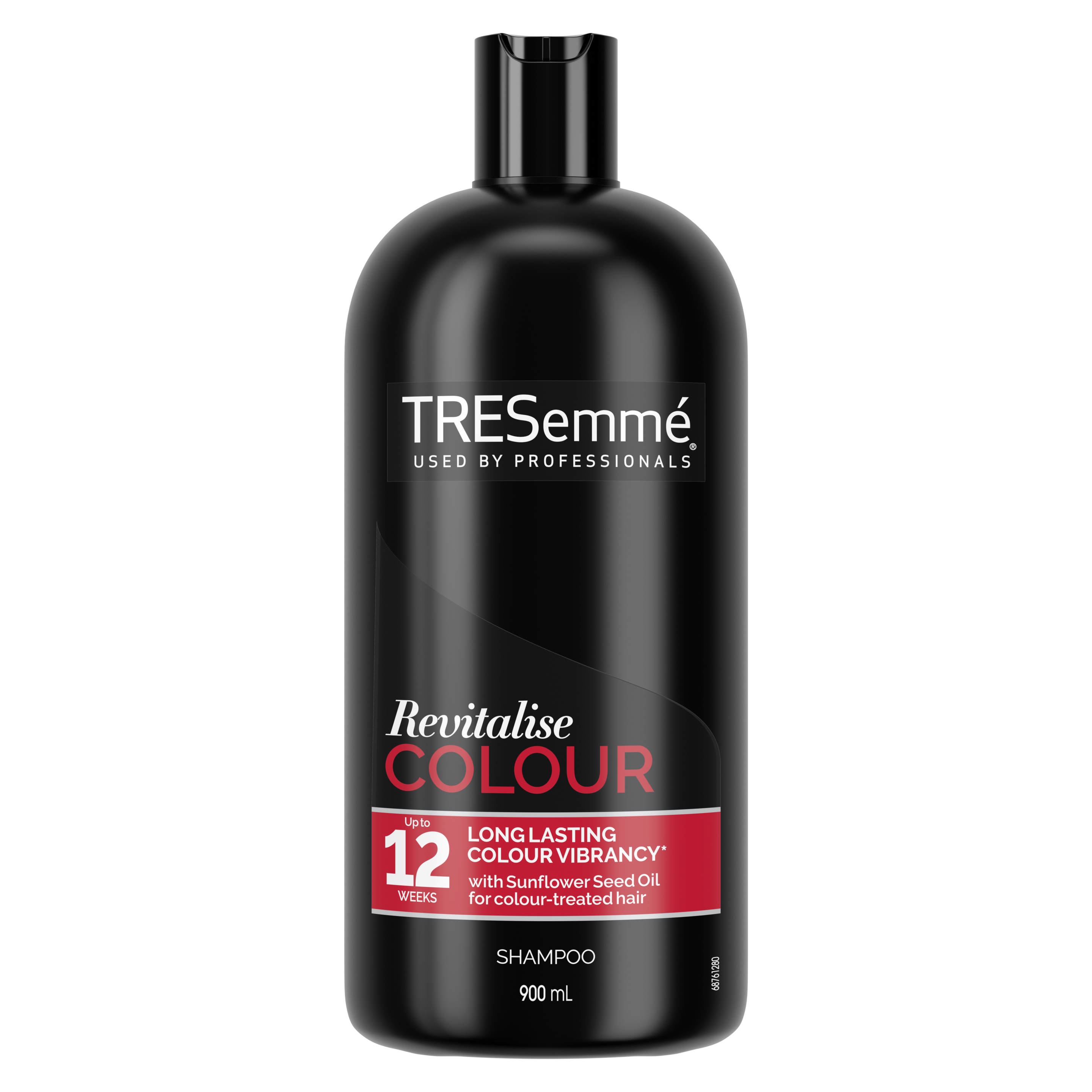 Billede på forsiden af pakken af en flaske med TRESemmé Revitalise Colour Shampoo 900 ml