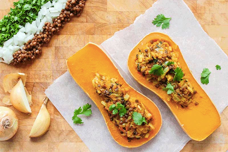 Spicy Lentil Stuffed Butternut