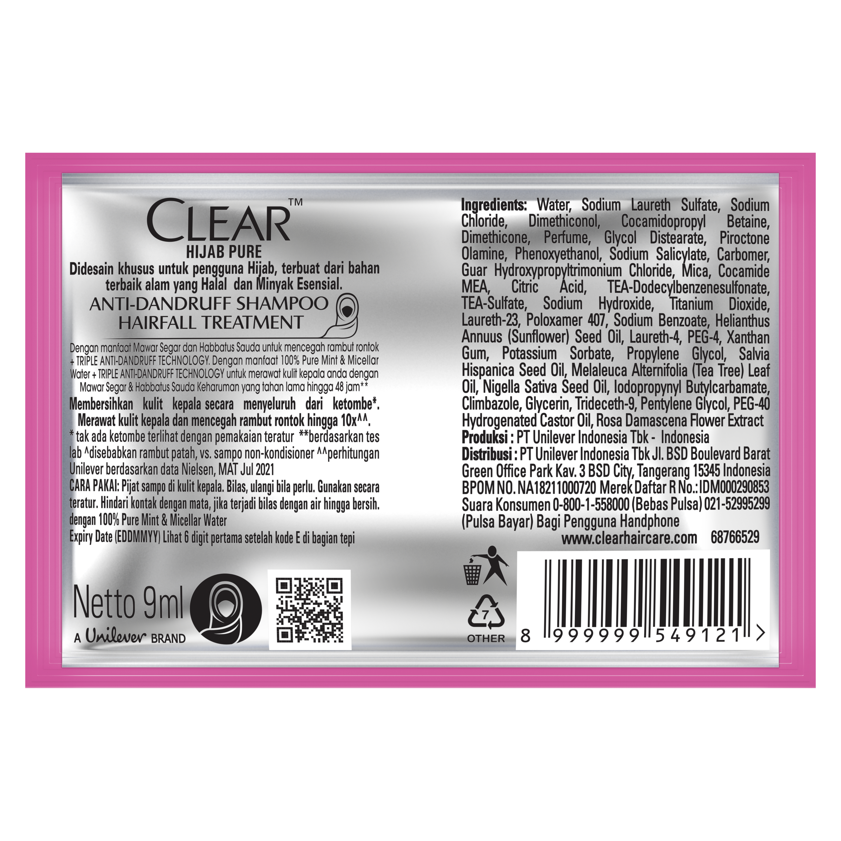CLEAR HIJAB PURE SHAMPO  ANTI KETOMBE DAN RONTOK  9ML packshot