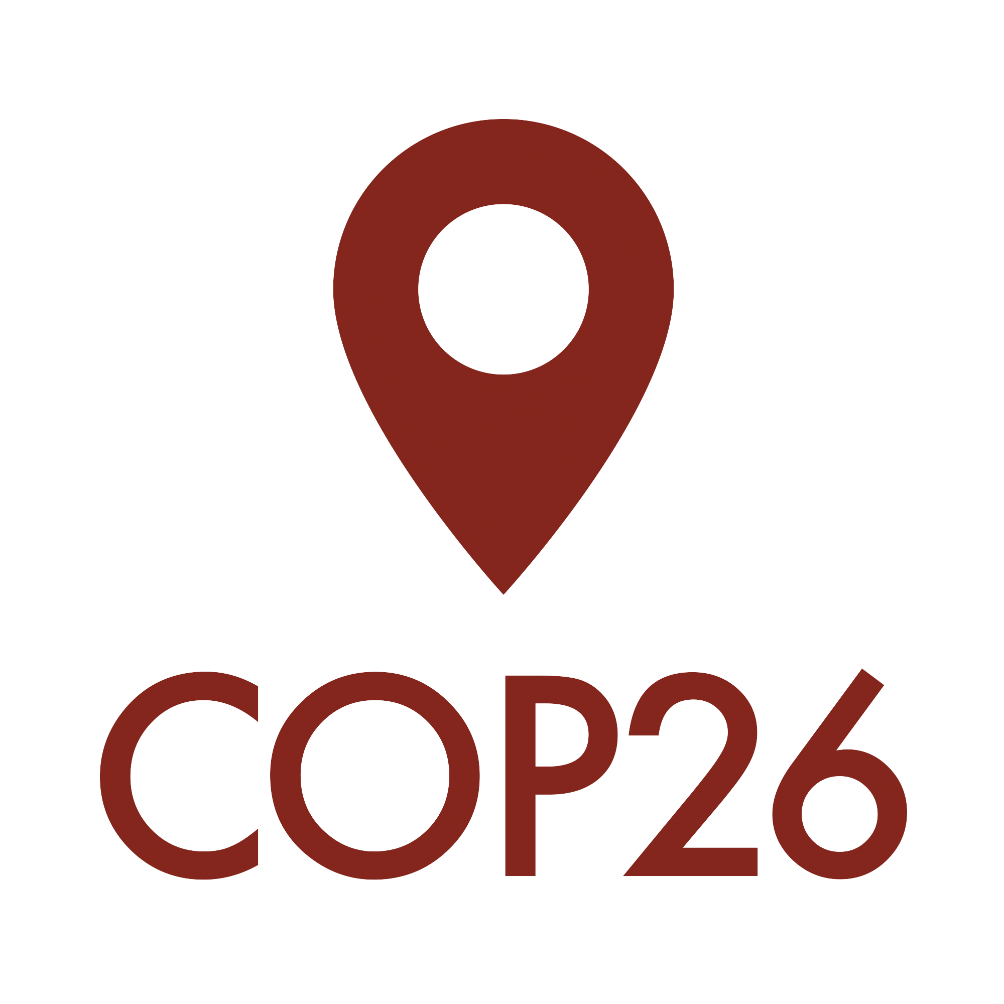 Icon of a location pin with COP 26 written underneath