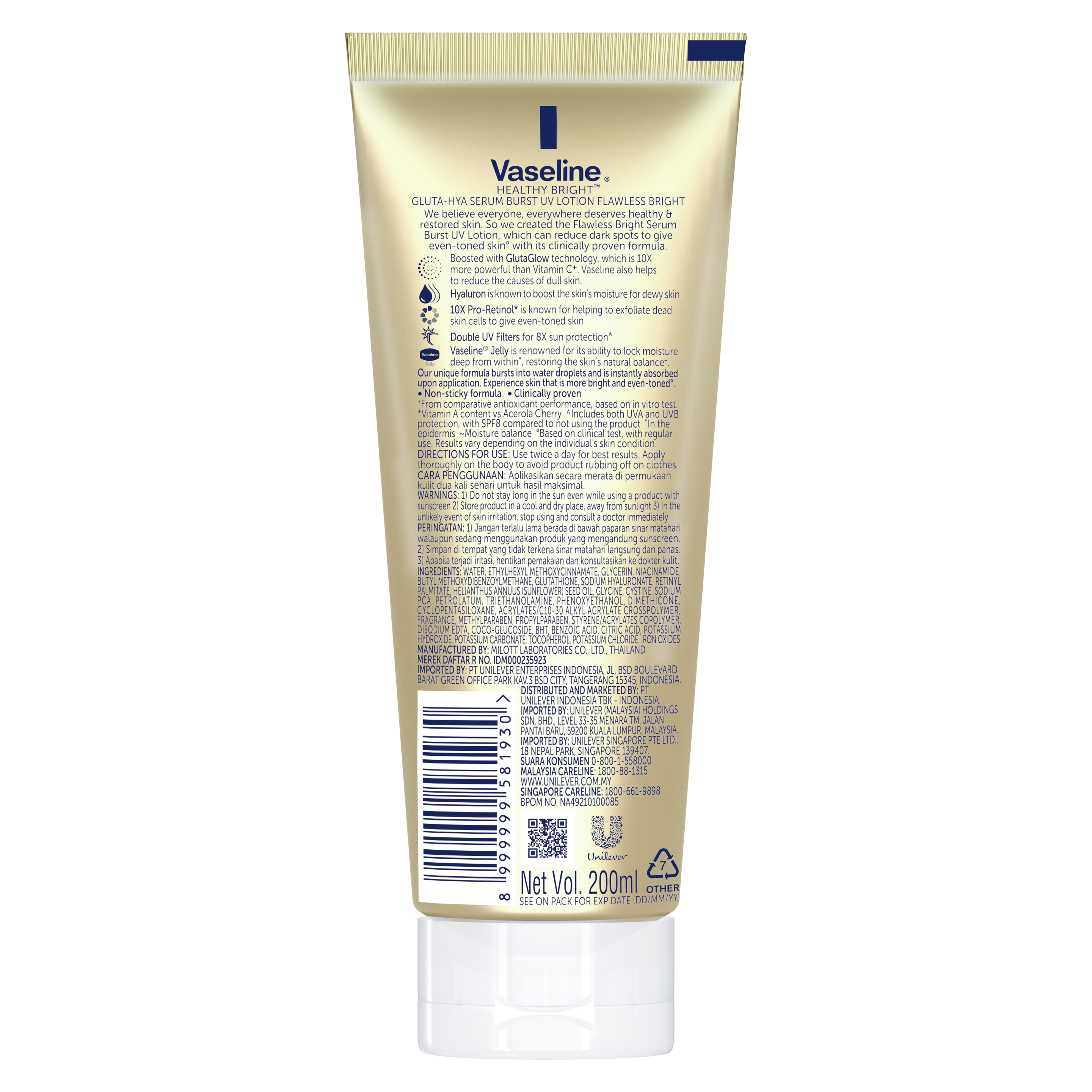 Vaseline® Gluta-Hya Serum Burst Lotion Flawless Bright back