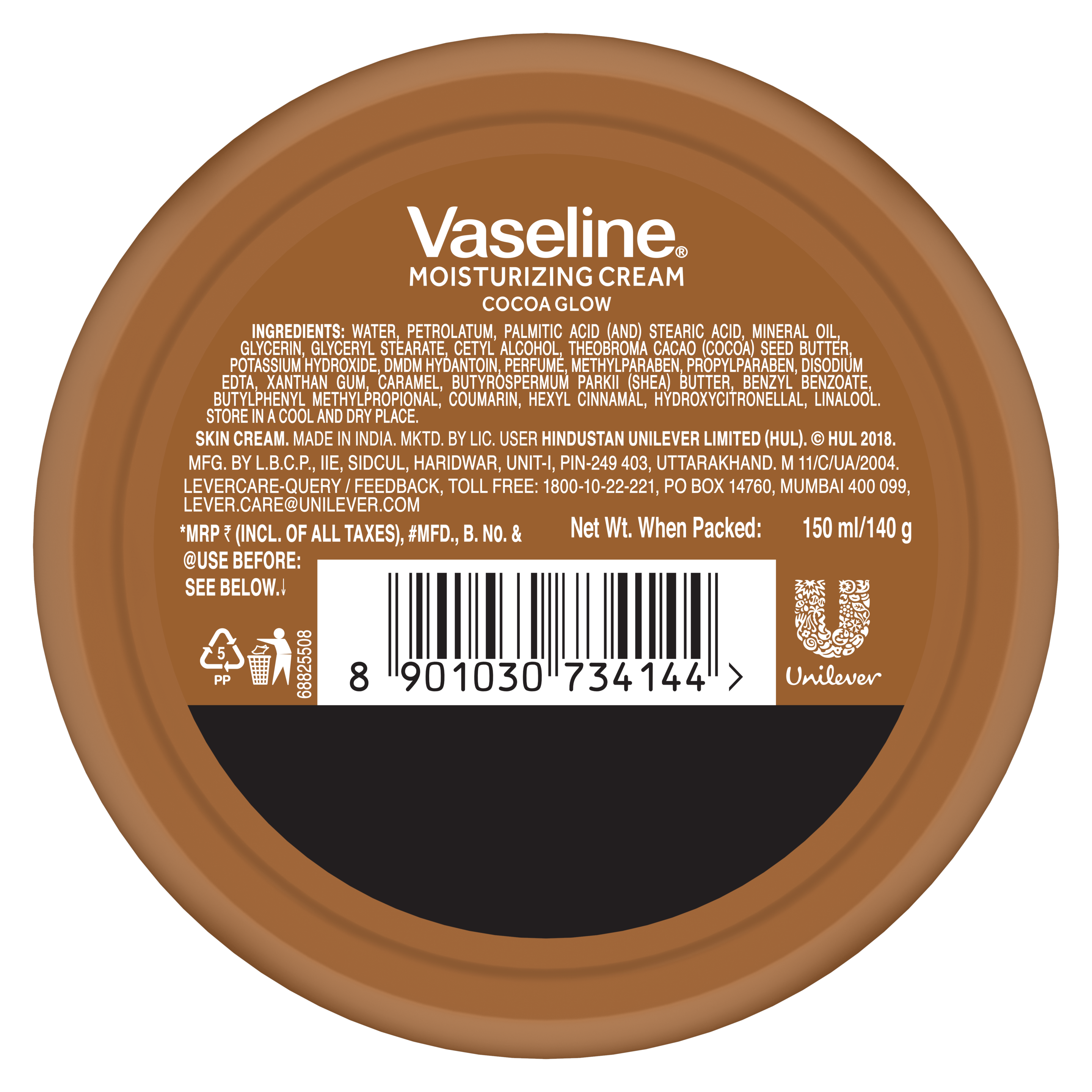Vaseline Intensive Care Cocoa Glow Body Cream 150ML back of pack