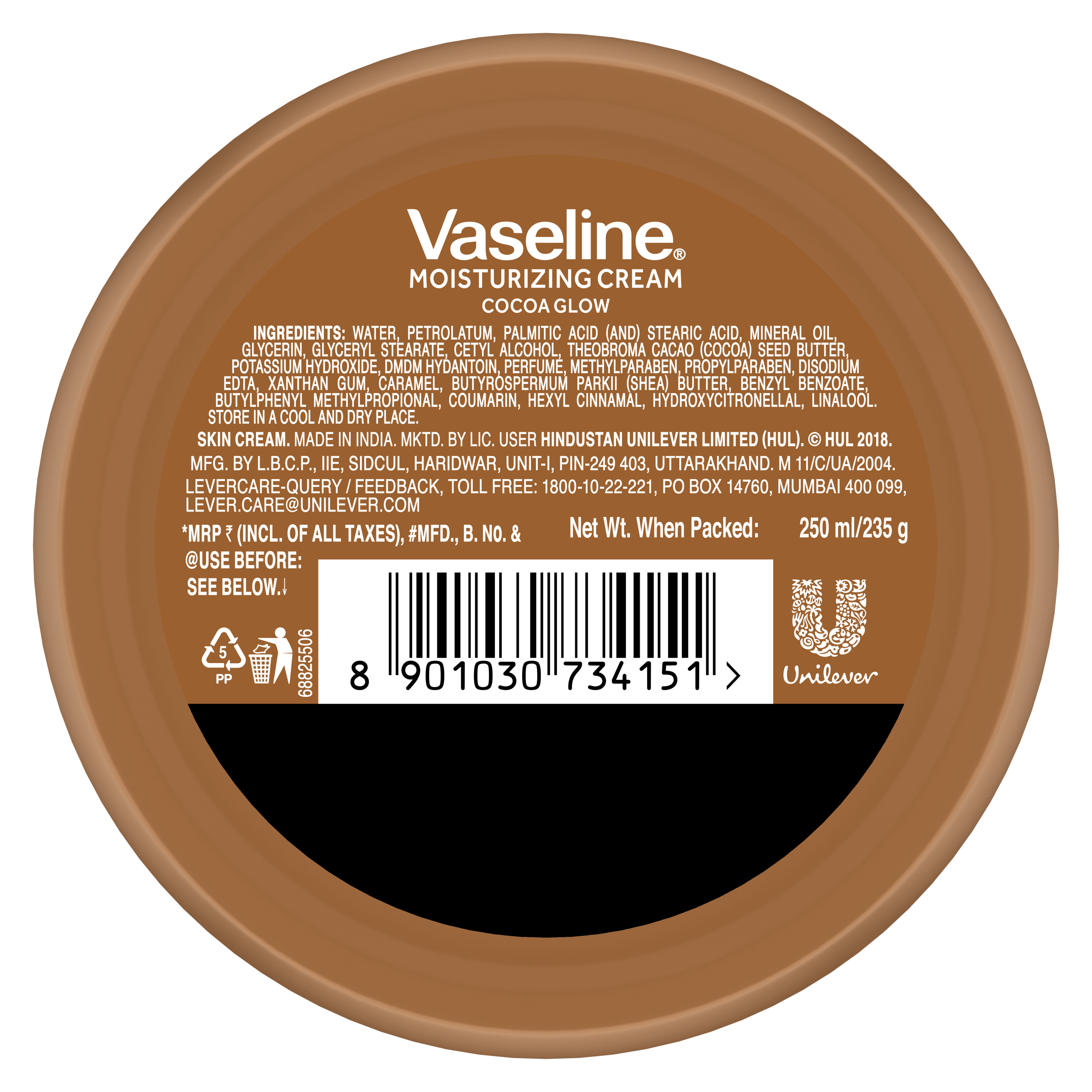 Vaseline Intensive Care Cocoa Glow Body Cream 250ML back of pack