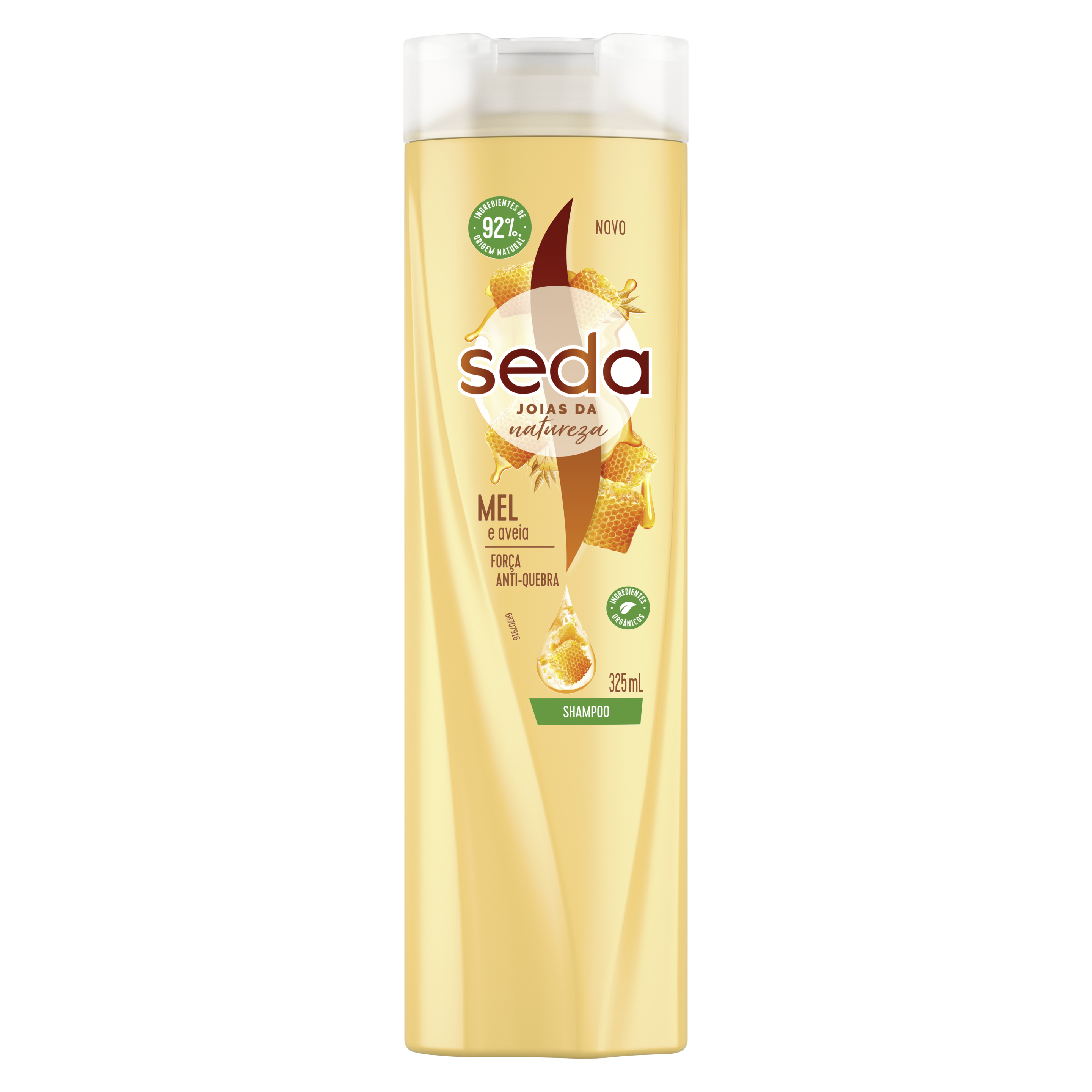 Uma imagem frontal da embalagem de Shampoo Seda Jóias da Natureza Mel e Aveia 325ml
